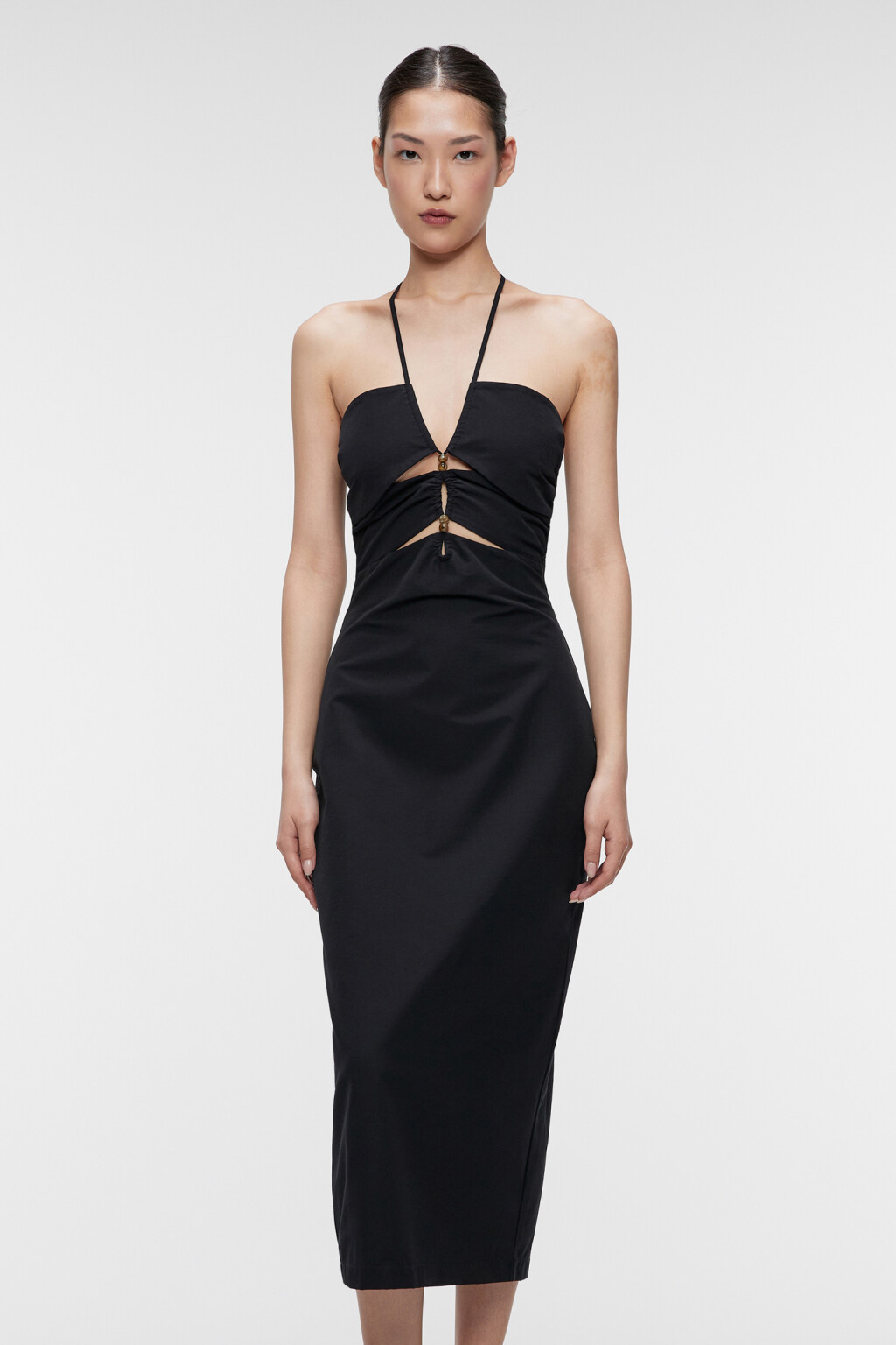 Платье-футляр миди облегающее с вырезами и декором - цвет черный - 1