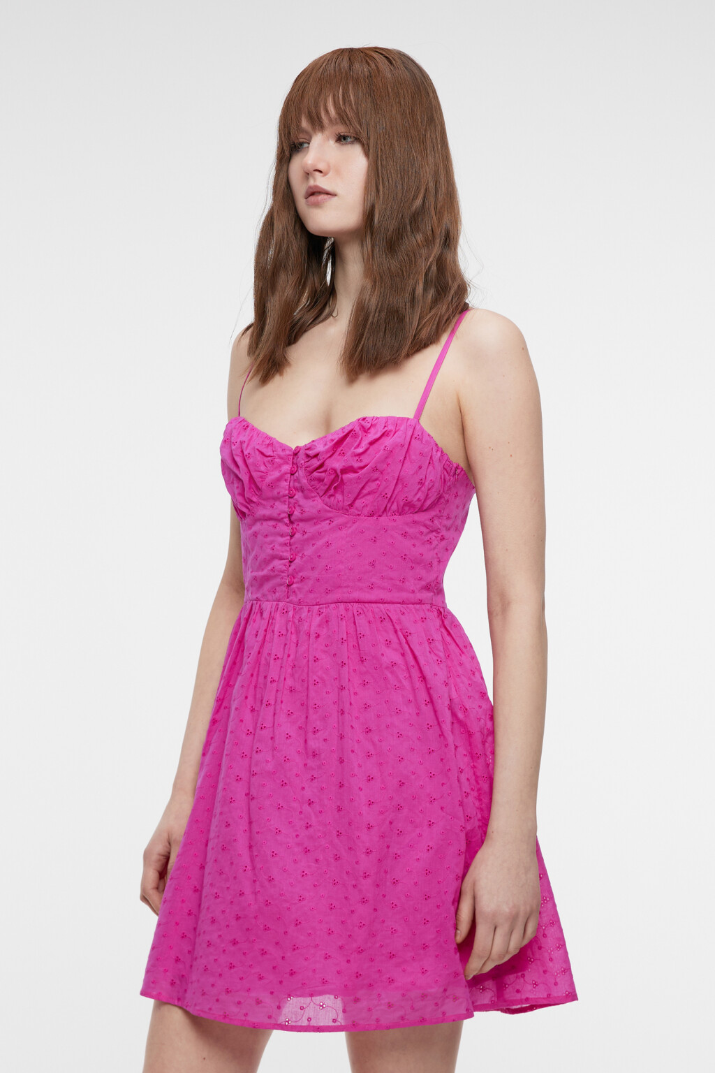 Сарафан-бюстье мини хлопковый на тонких бретельках - цвет розовый - 3