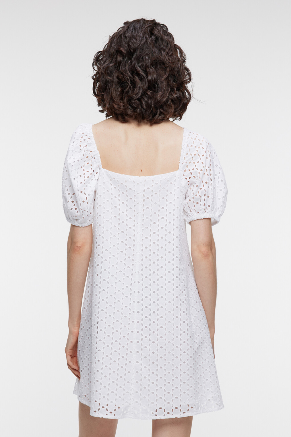 Платье-трапеция широкого кроя хлопковое ажурное - цвет белый - 4