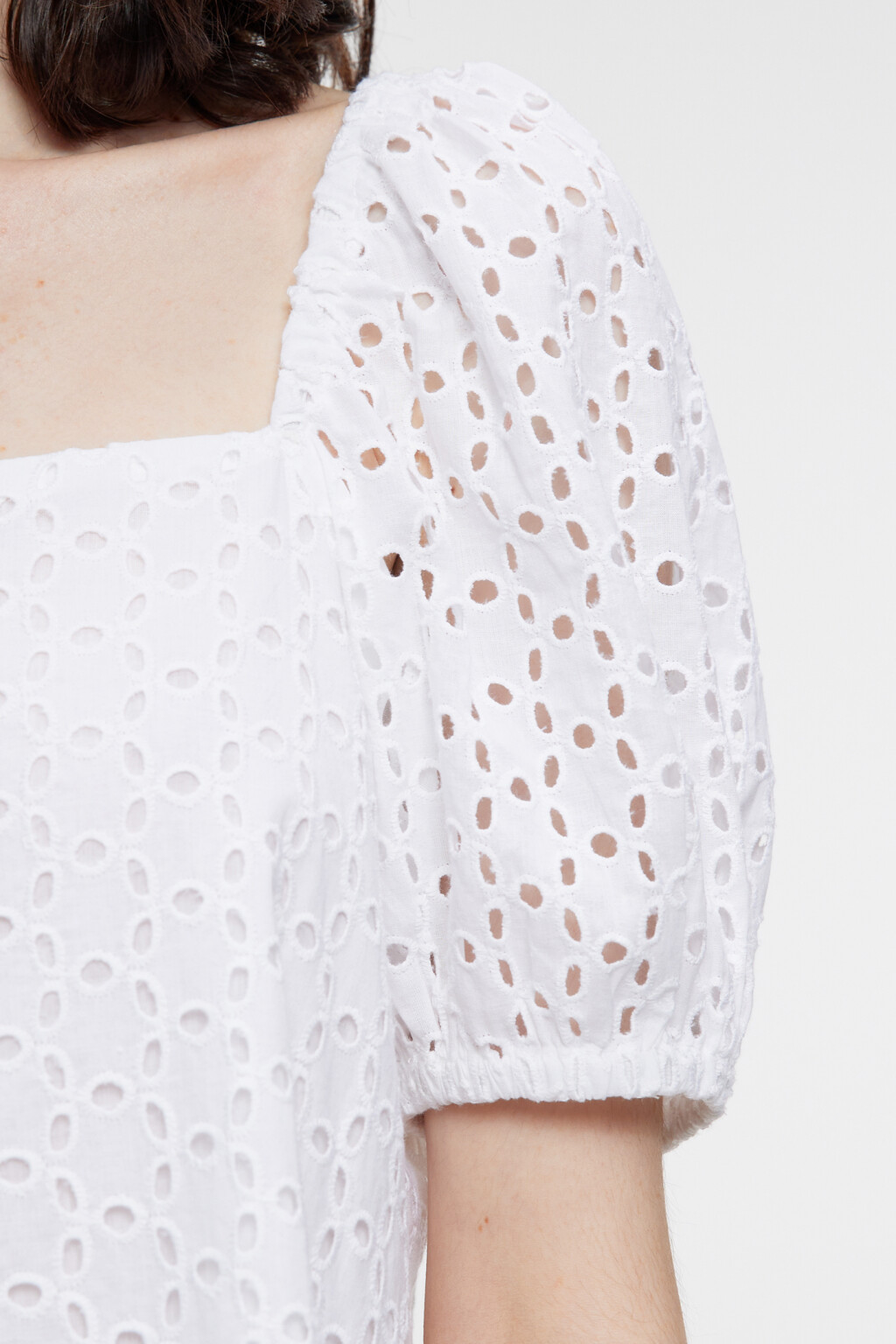 Платье-трапеция широкого кроя хлопковое ажурное - цвет белый - 5