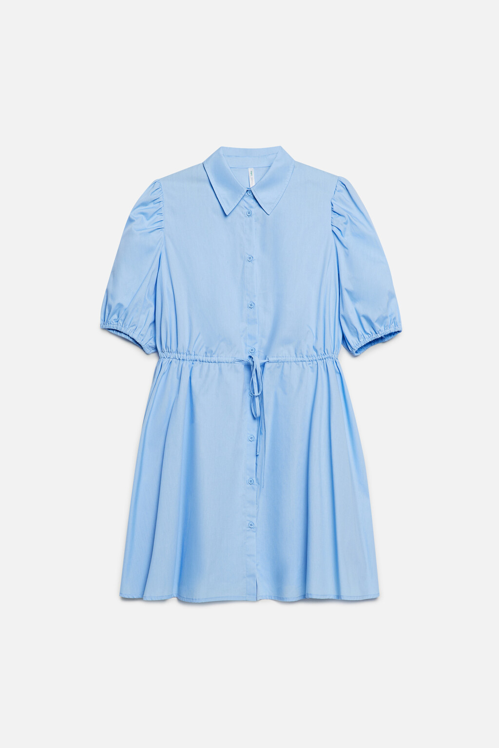 Платье-рубашка мини хлопковое приталенное с поясом - цвет голубой - 7