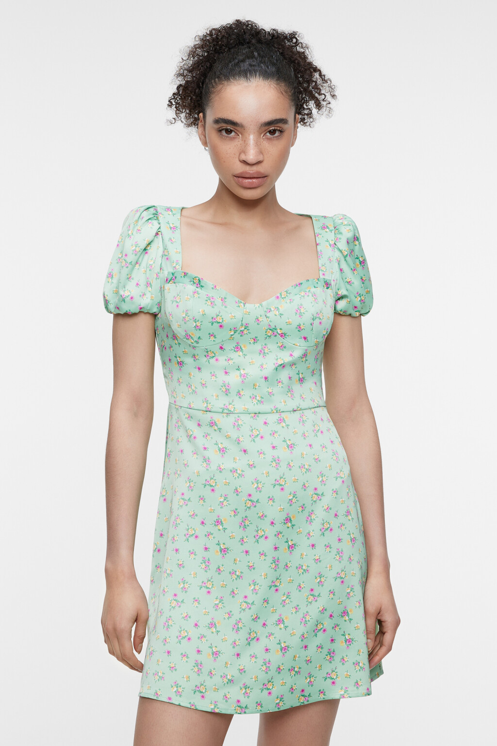 Платье-бюстье атласное приталенное с вырезом каре - цвет зеленый - 2