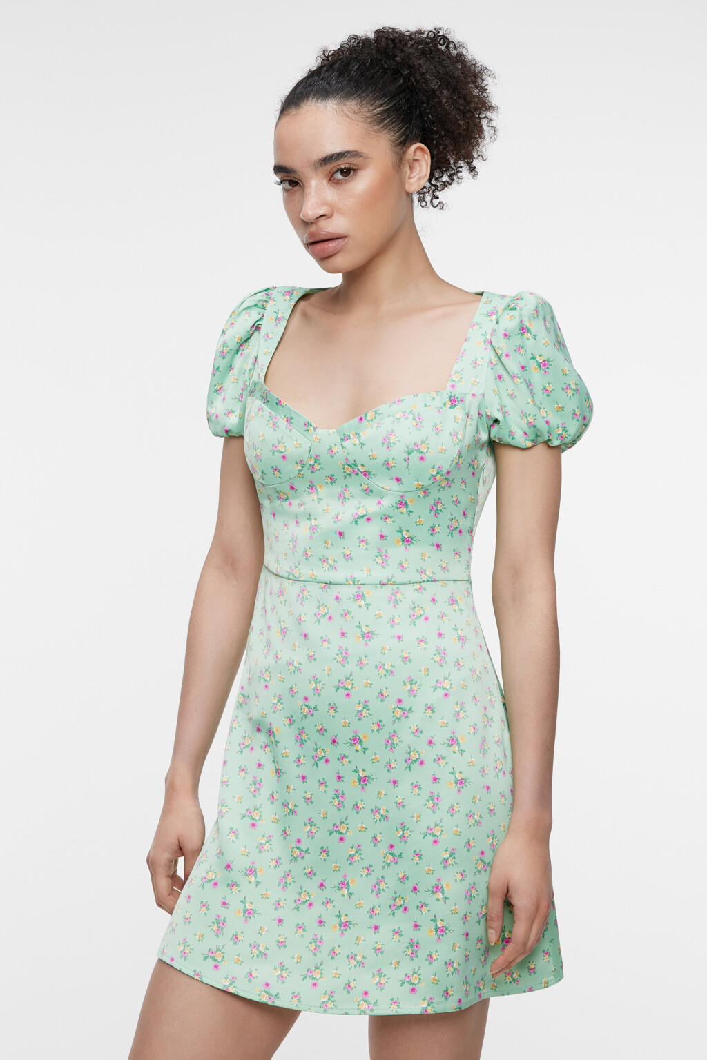 Платье-бюстье атласное приталенное с вырезом каре - цвет зеленый - 3