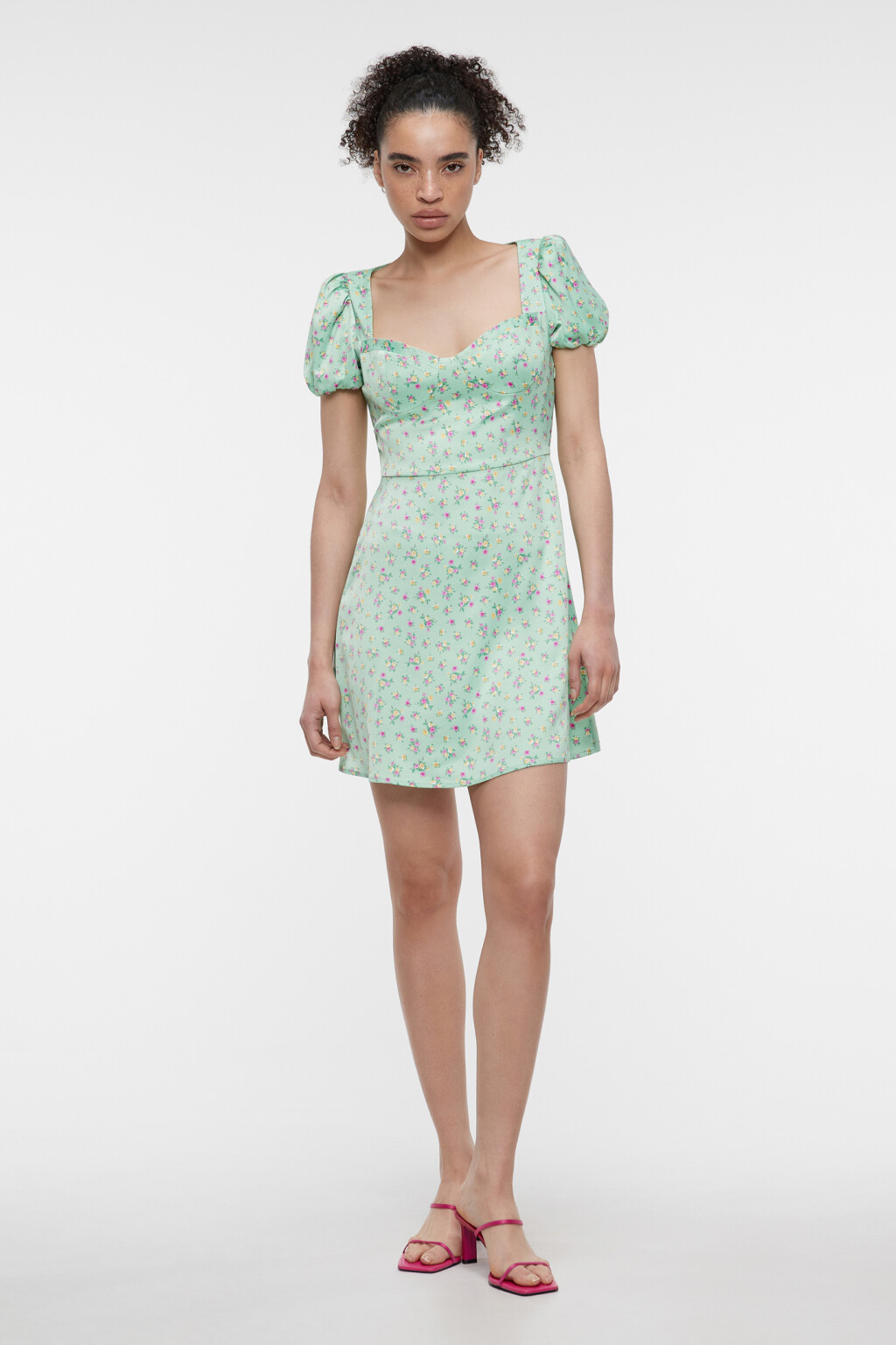 Платье-бюстье атласное приталенное с вырезом каре - цвет зеленый - 1