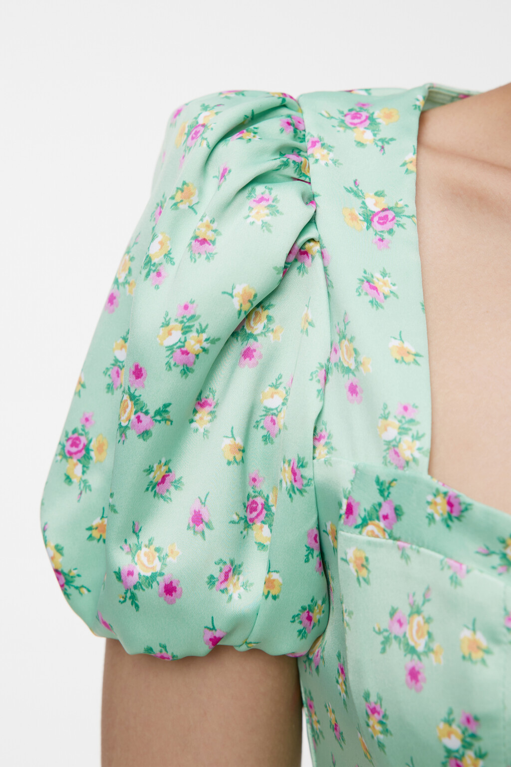 Платье-бюстье атласное приталенное с вырезом каре - цвет зеленый - 5