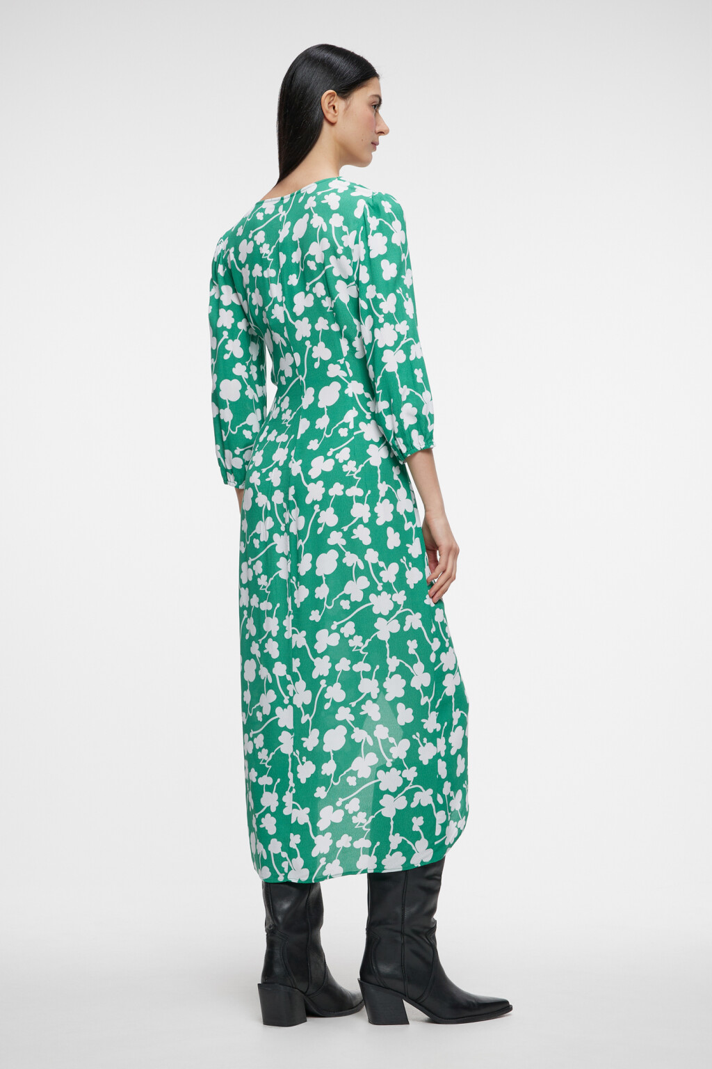 Платье миди вискозное с запахом и поясом - цвет зеленый - 3