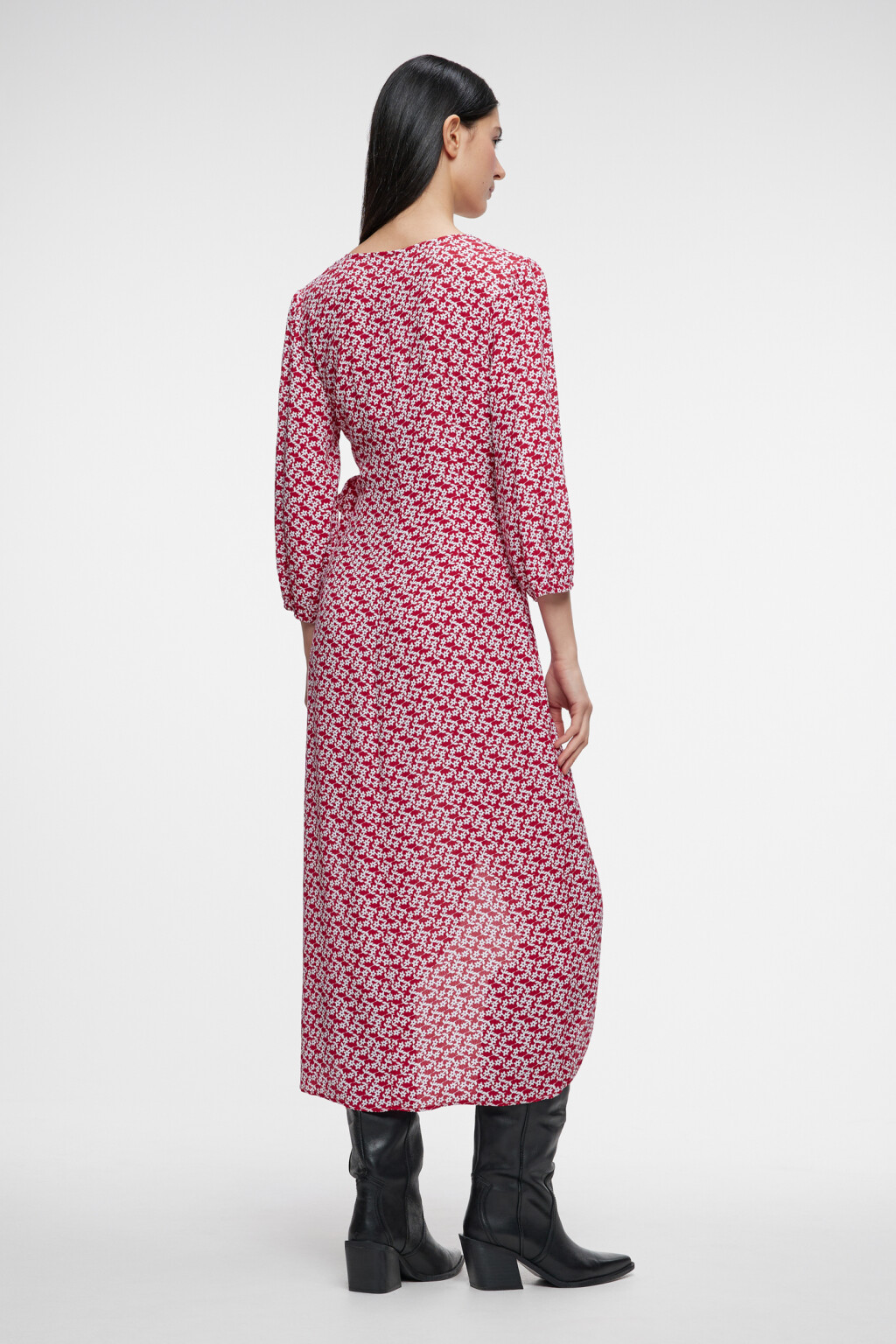 Платье миди вискозное с запахом и поясом - цвет красный - 3