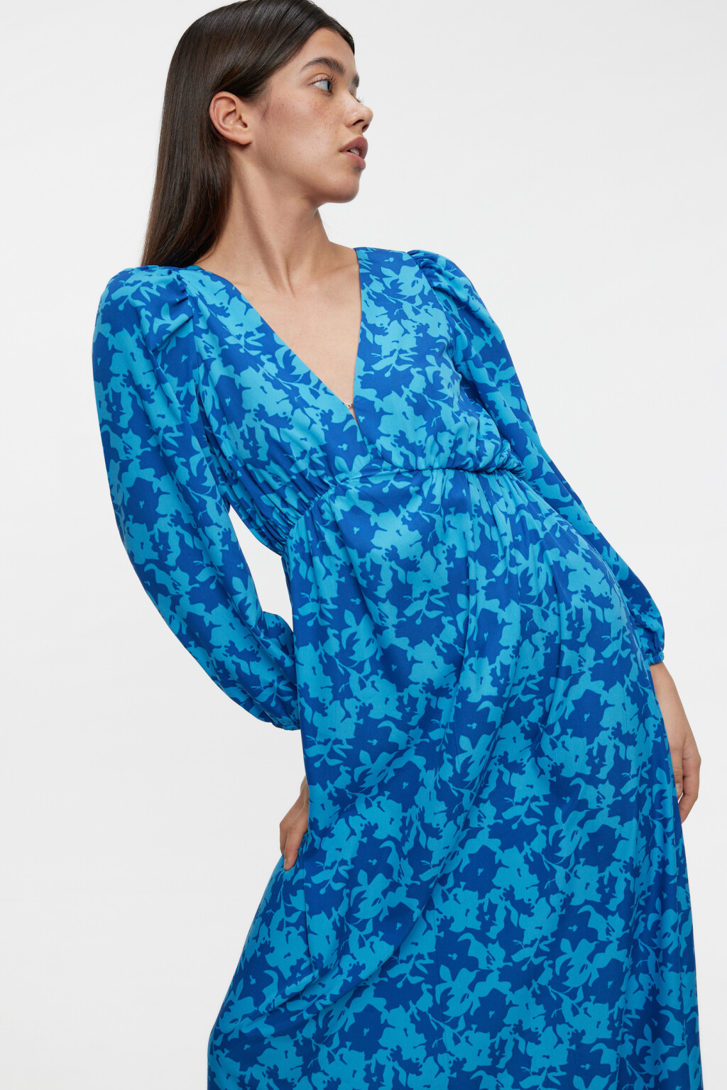 Платье миди приталенное с V-вырезом и завязками на спине - цвет синий - 4