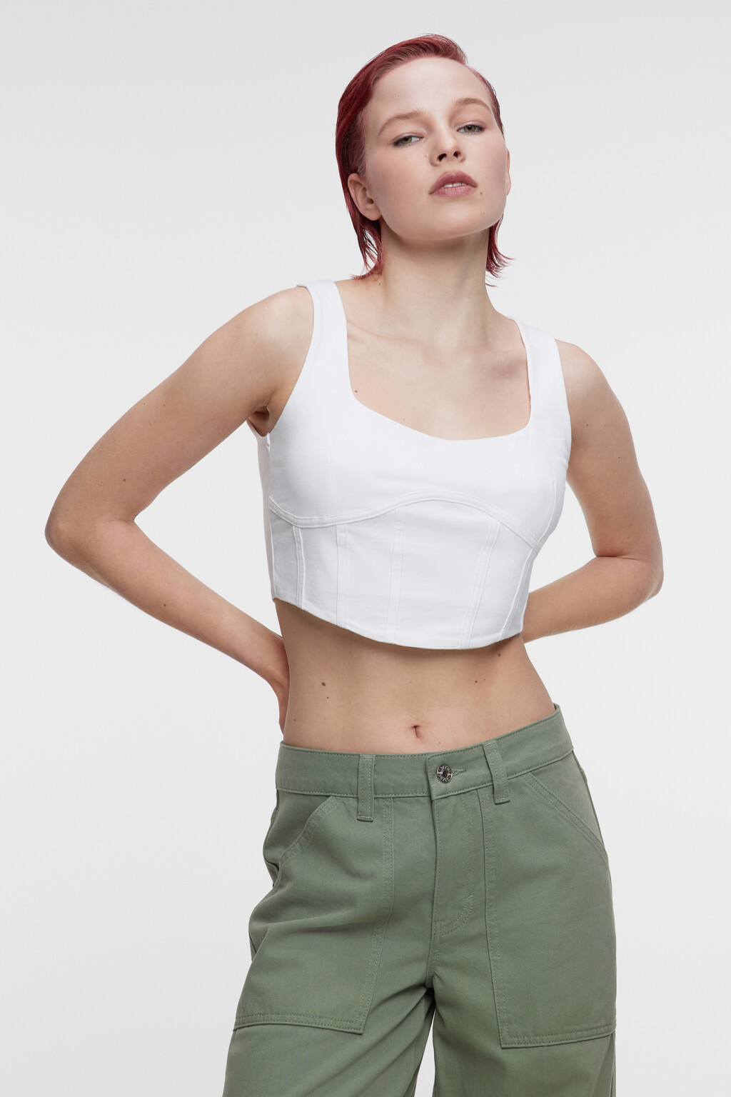 Топ-майка корсетный облегающий на широких бретелях - цвет белый - 4