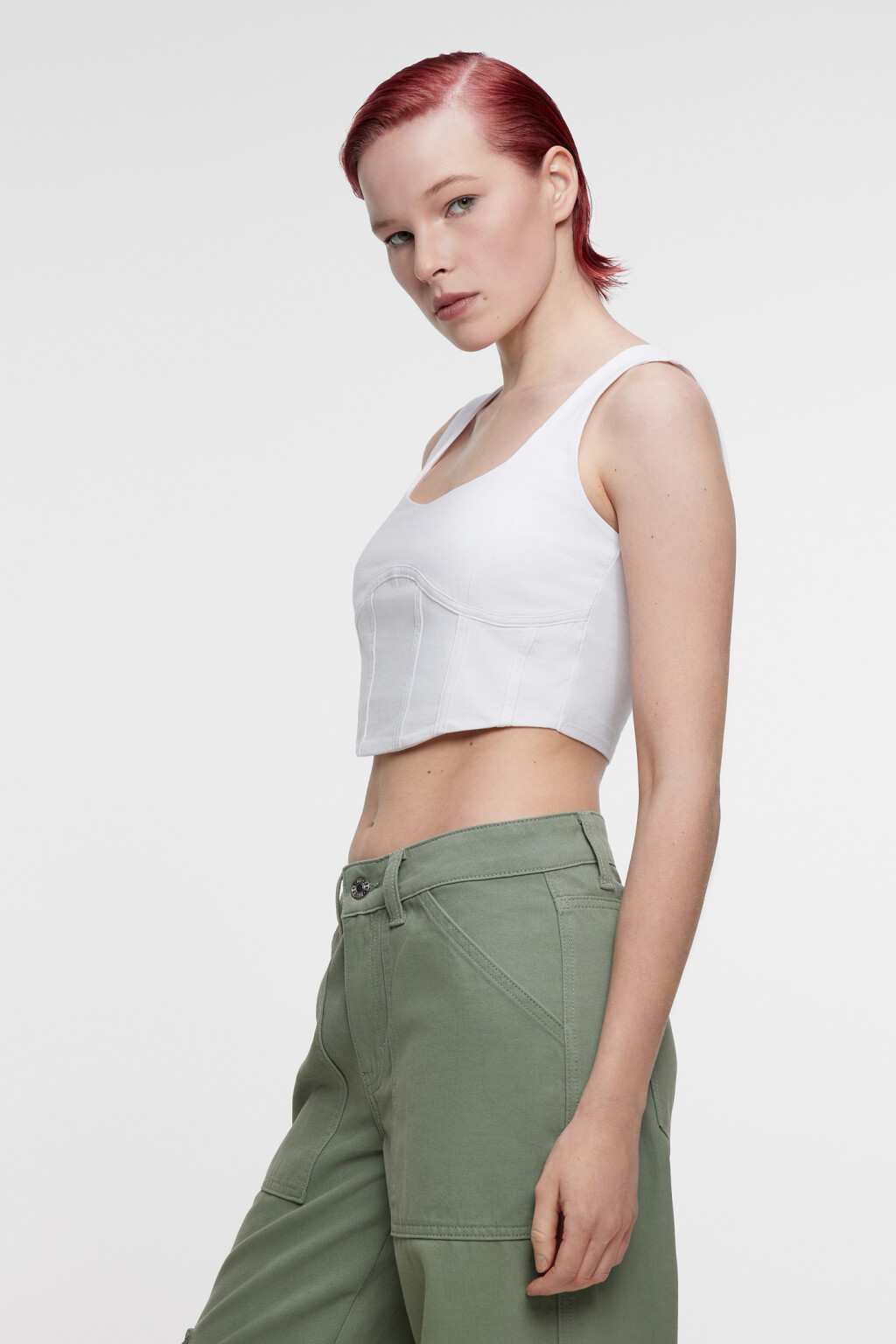 Топ-майка корсетный облегающий на широких бретелях - цвет белый - 5