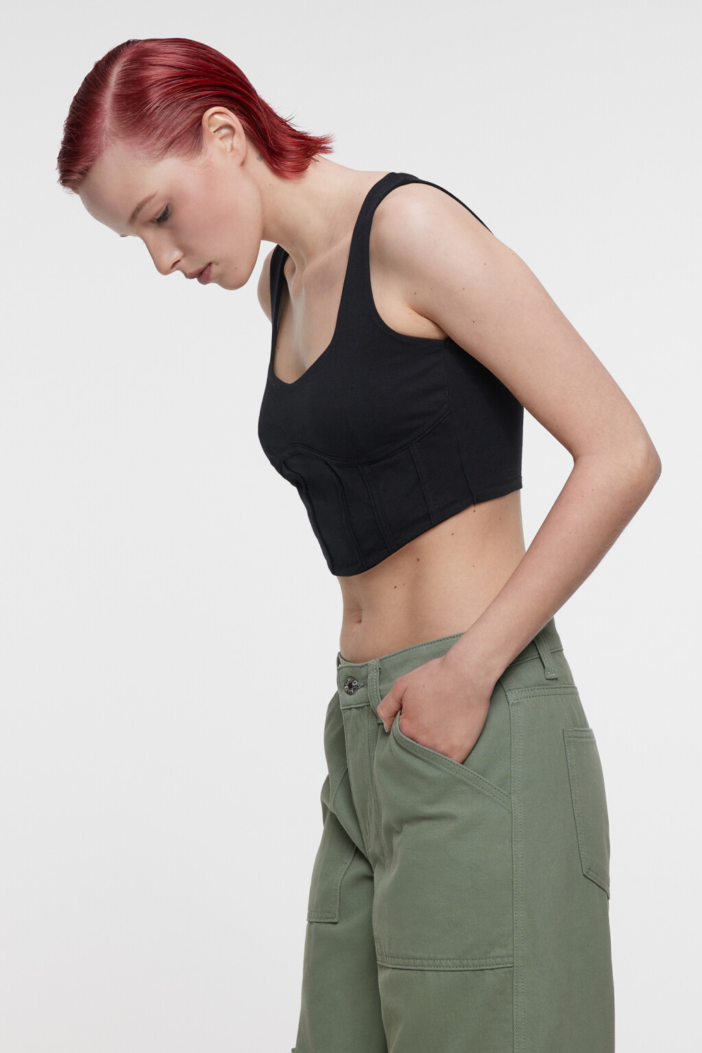 Топ-майка корсетный облегающий на широких бретелях - цвет черный - 2