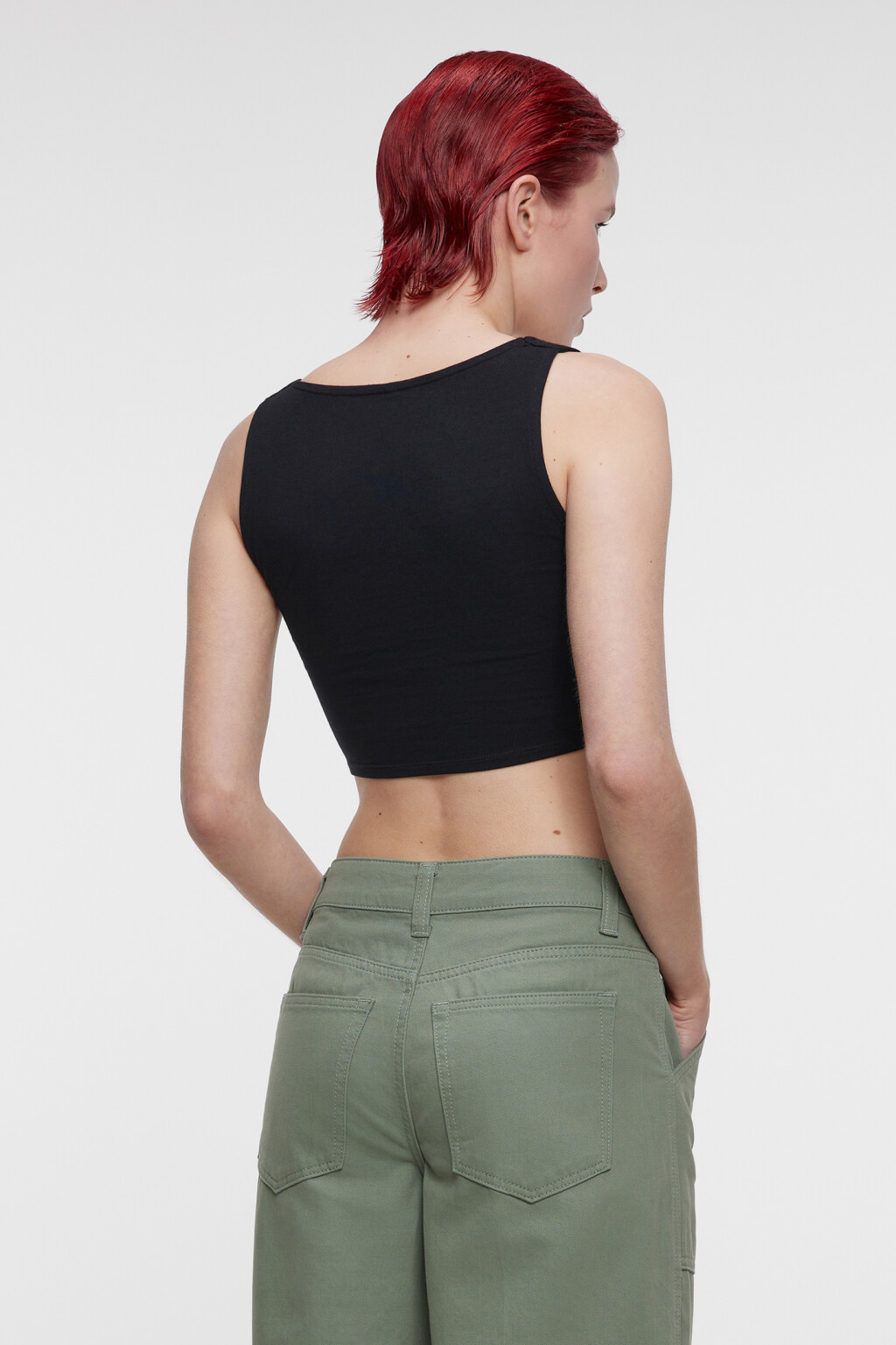 Топ-майка корсетный облегающий на широких бретелях - цвет черный - 6