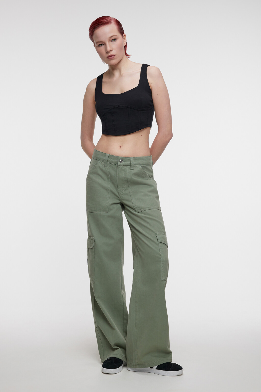 Топ-майка корсетный облегающий на широких бретелях - цвет черный - 3