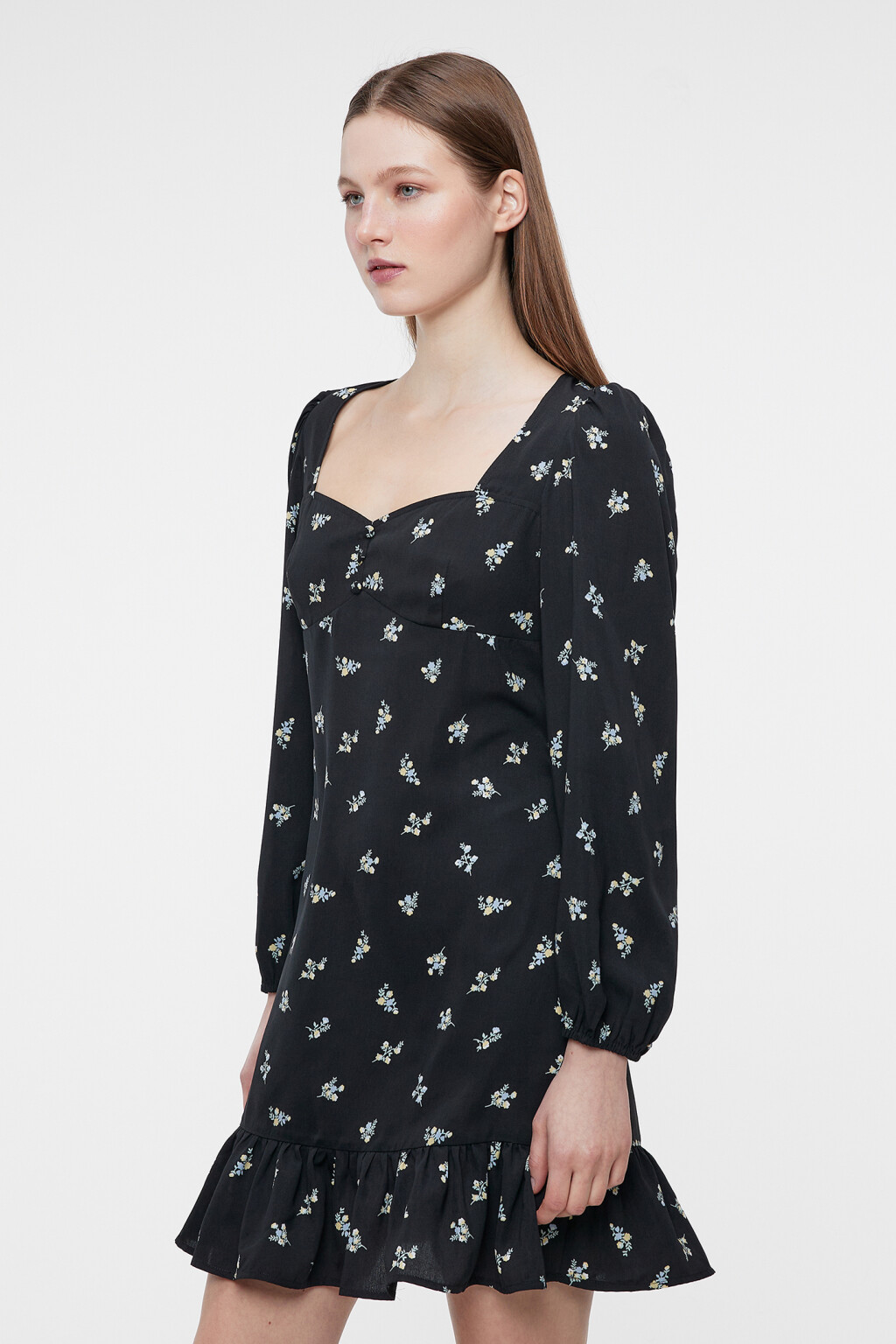 Платье мини приталенное с фигурным вырезом - цвет черный - 2