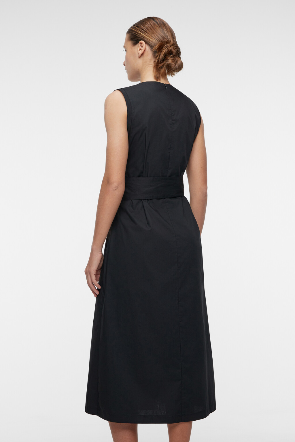 Платье-майка миди приталенное хлопковое с поясом - цвет черный - 3