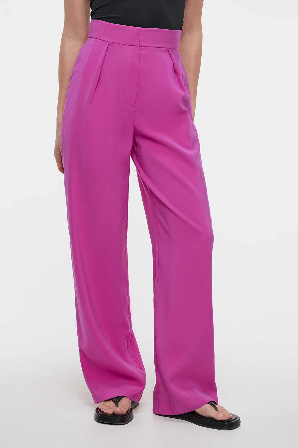 Брюки широкие костюмные из вискозной ткани - цвет розовый - 2