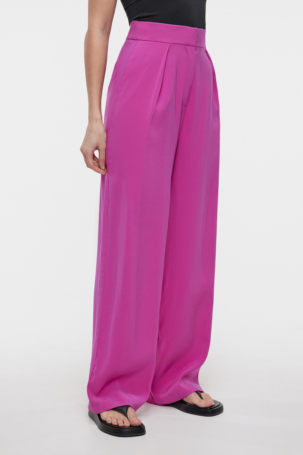 Брюки широкие костюмные из вискозной ткани - цвет розовый - 3