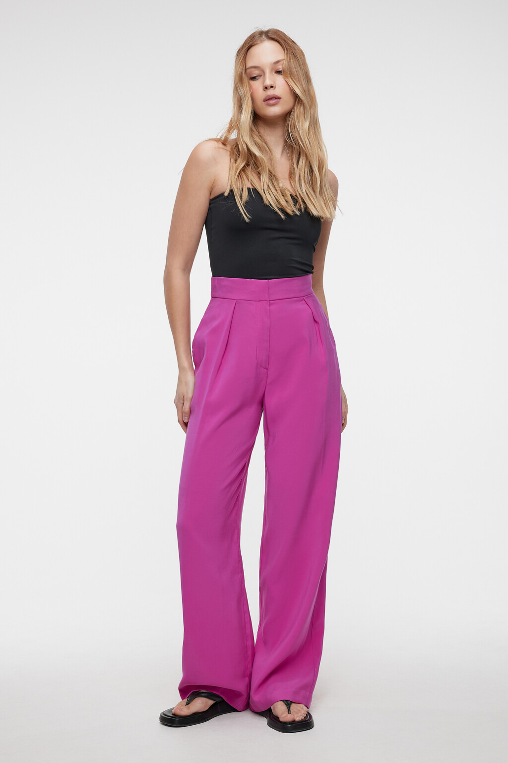 Брюки широкие костюмные из вискозной ткани - цвет розовый - 1