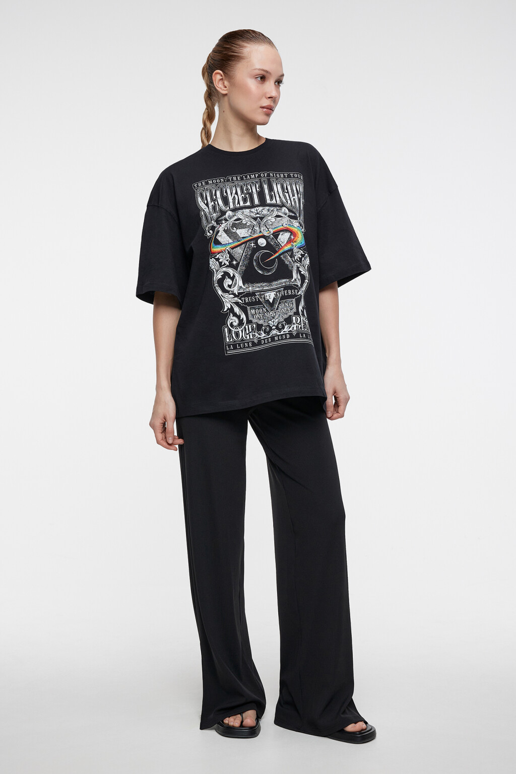 Брюки широкие костюмные с поясом на резинке - цвет черный - 7