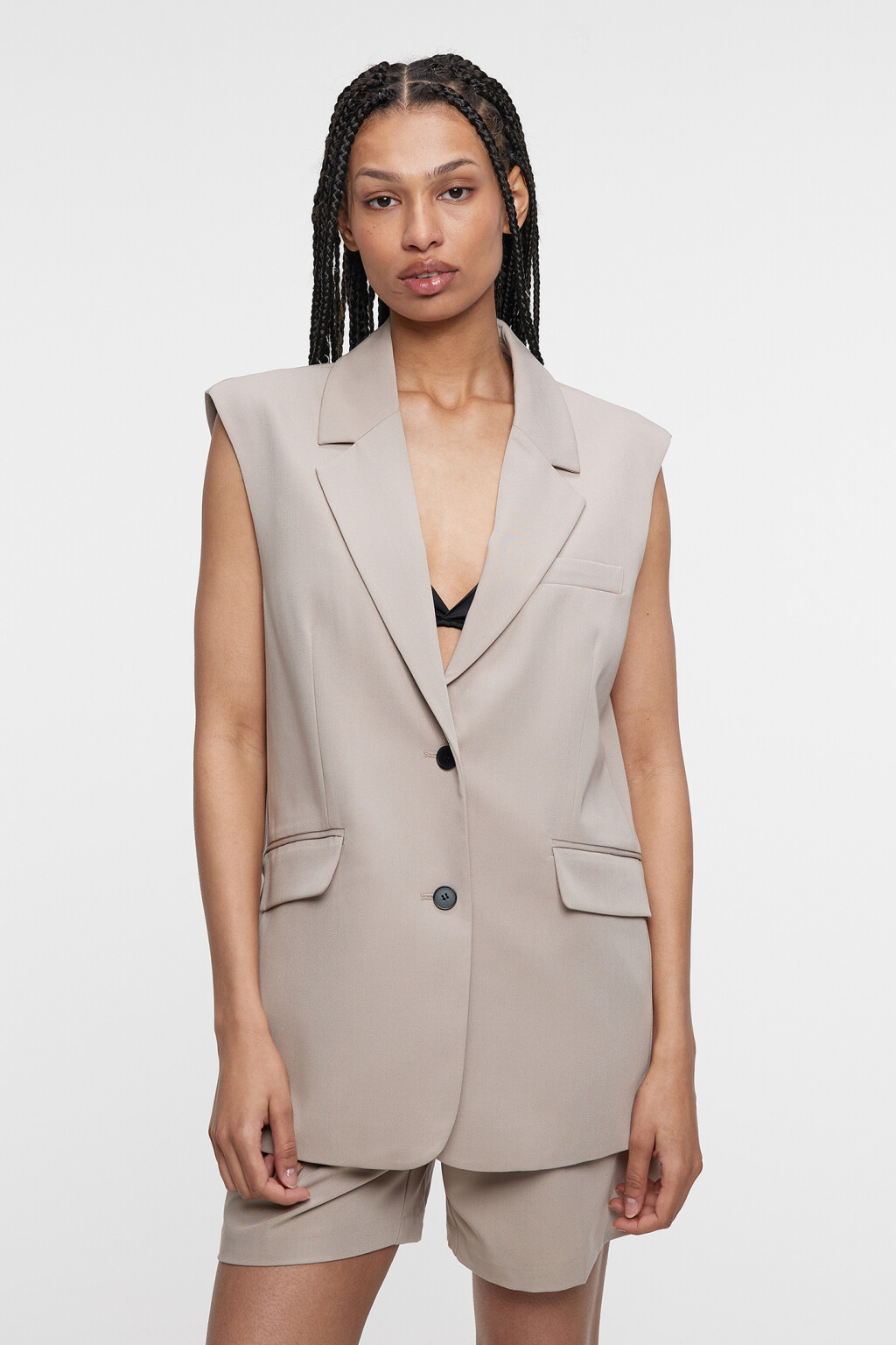Жилет oversize удлиненный из костюмной ткани - цвет бежевый - 2