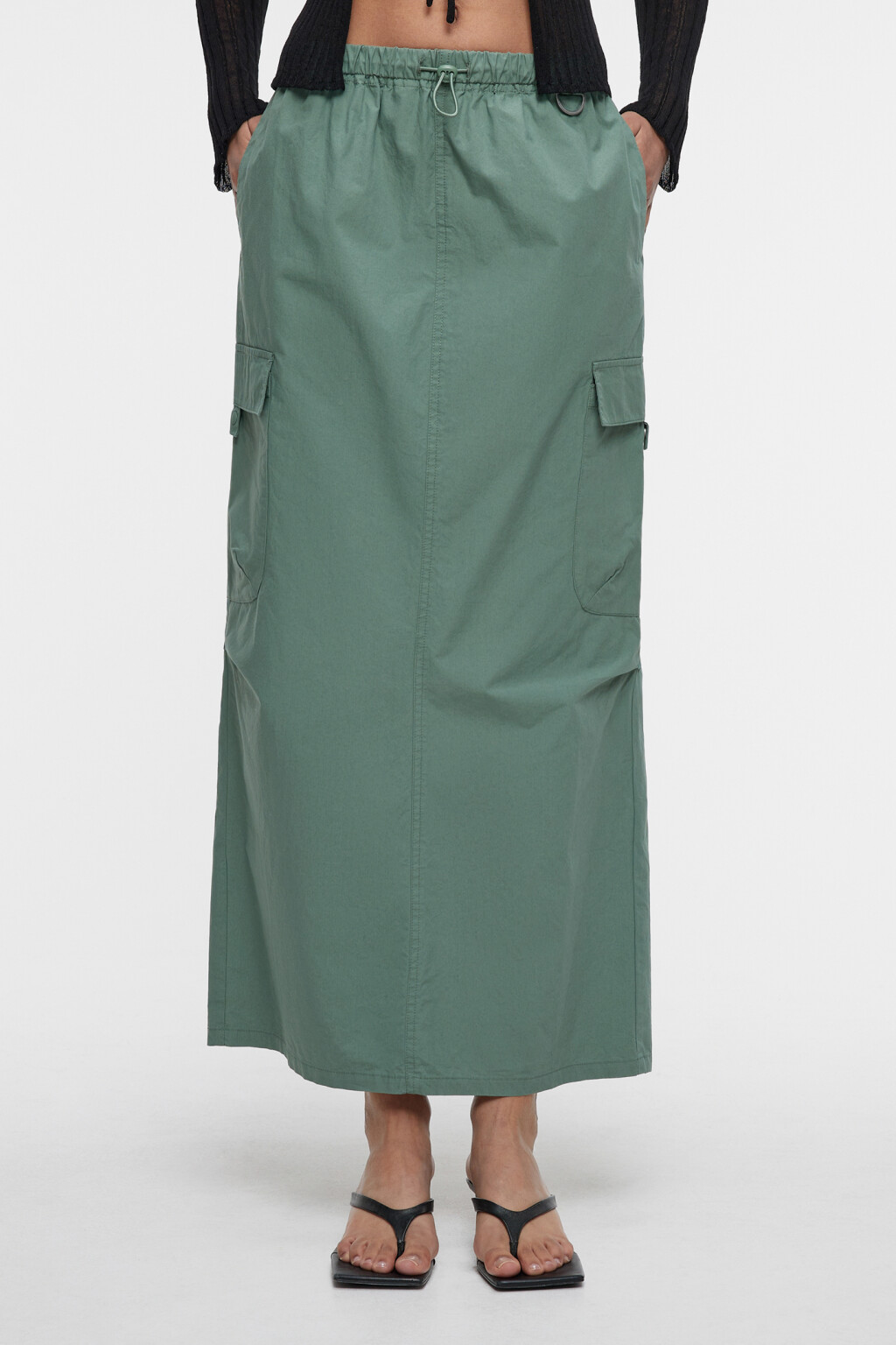 Юбка-парашют макси хлопковая с утяжками на поясе - цвет зеленый - 1