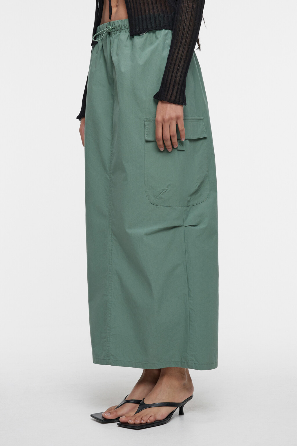 Юбка-парашют макси хлопковая с утяжками на поясе - цвет зеленый - 2