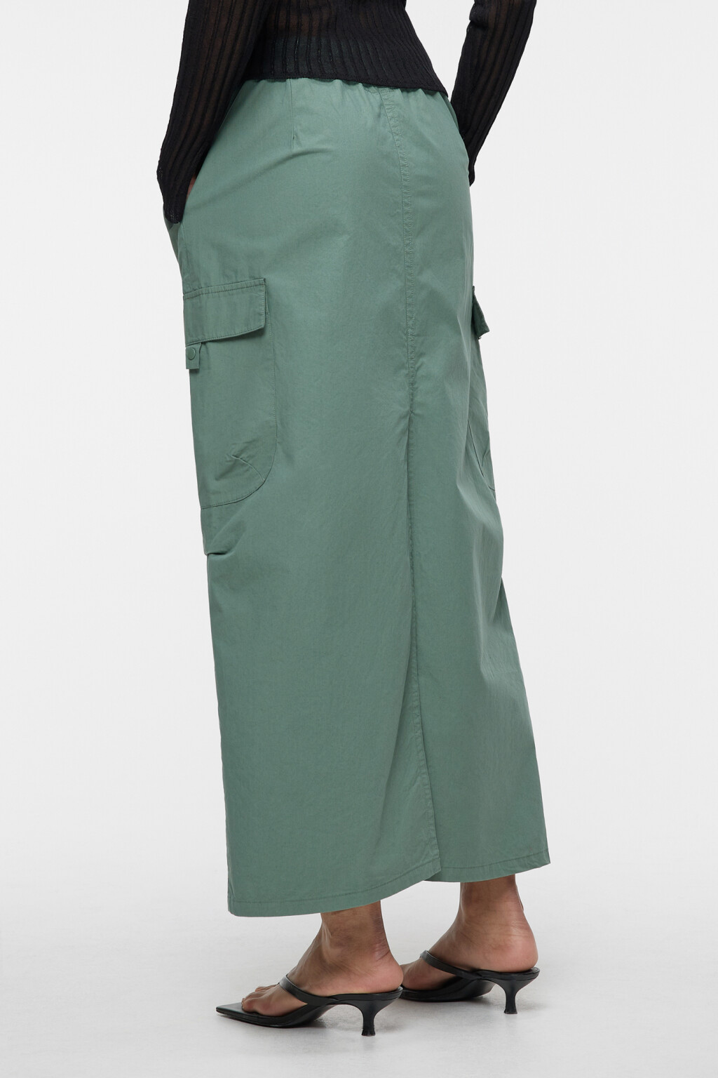 Юбка-парашют макси хлопковая с утяжками на поясе - цвет зеленый - 3