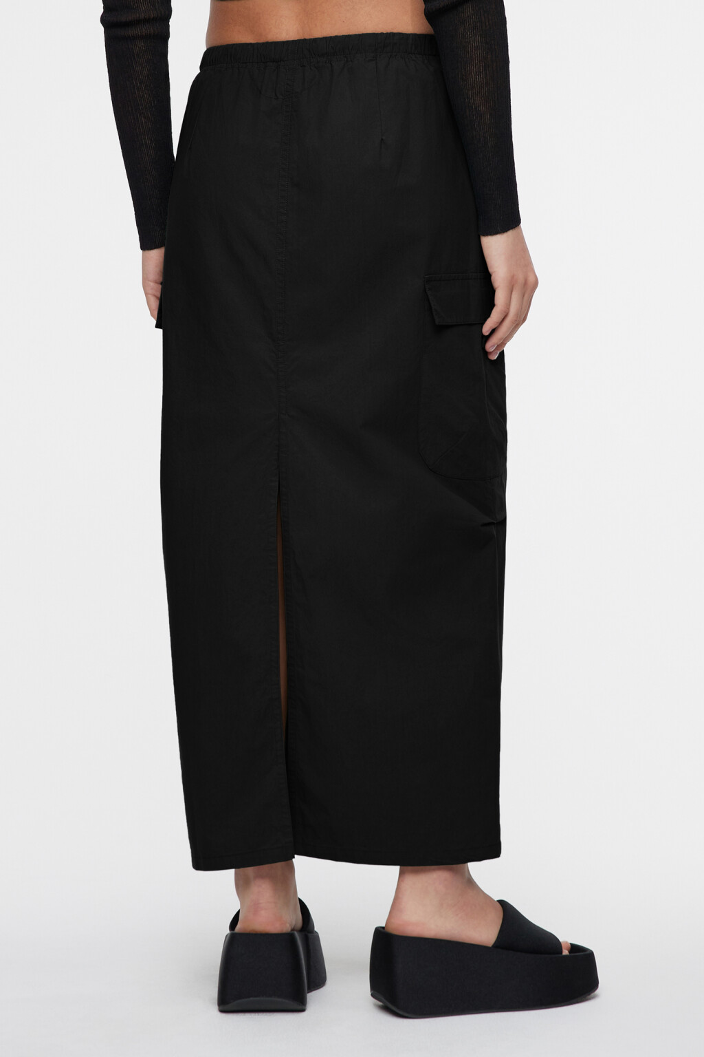 Юбка-парашют макси хлопковая с утяжками на поясе - цвет черный - 4