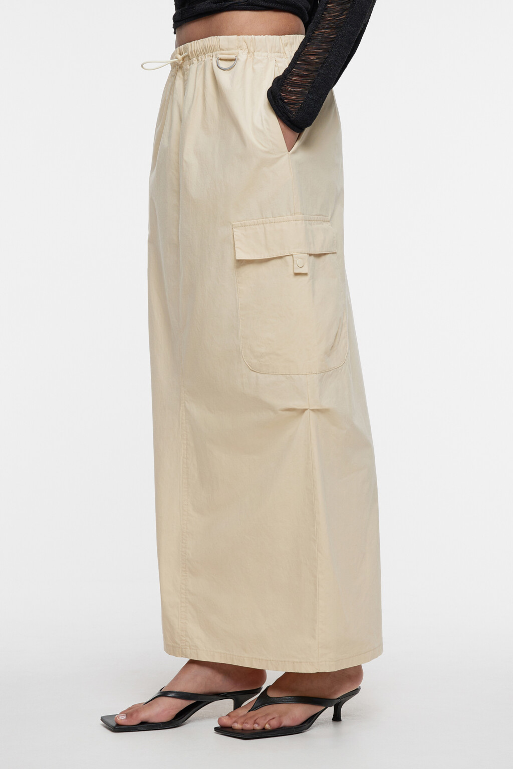 Юбка-парашют макси хлопковая с утяжками на поясе - цвет бежевый - 1