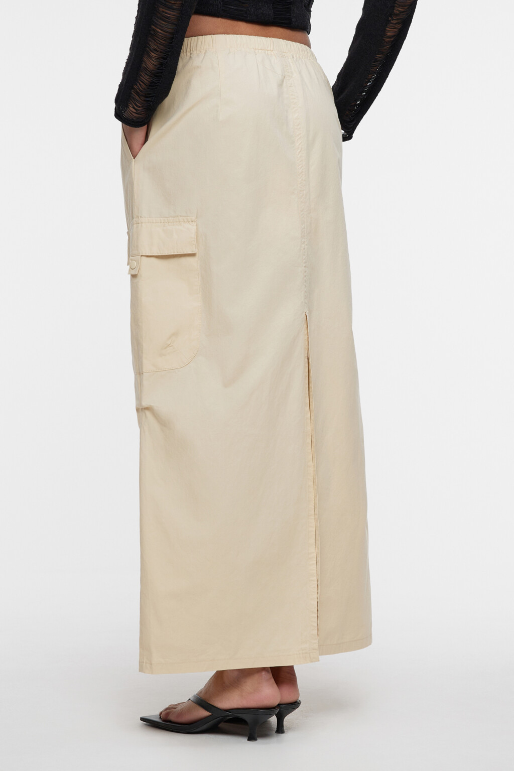 Юбка-парашют макси хлопковая с утяжками на поясе - цвет бежевый - 3