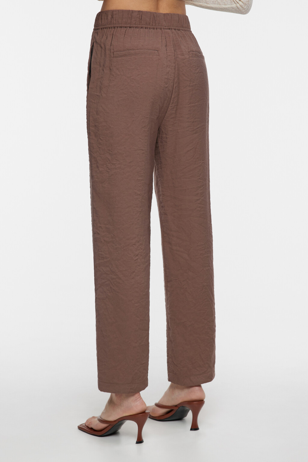 Брюки прямые вискозные с поясом на завязках - цвет коричневый - 3