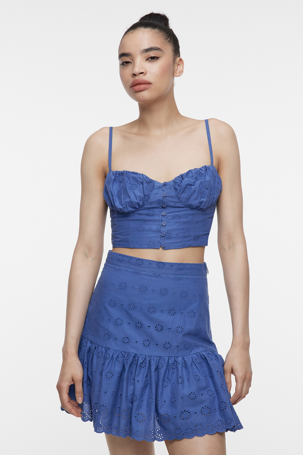 Топ-бюстье хлопковый облегающий на тонких бретельках - цвет синий - 2