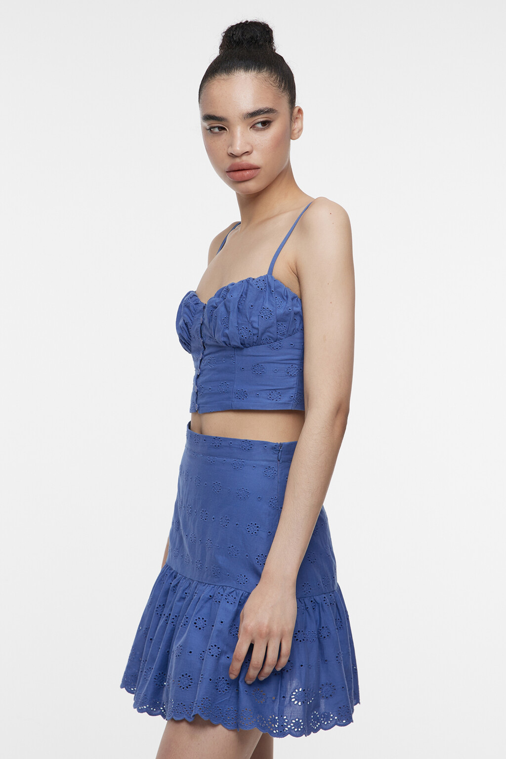 Топ-бюстье хлопковый облегающий на тонких бретельках - цвет синий - 3