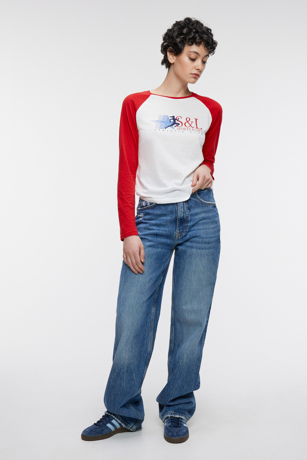 Лонгслив regular fit с контрастными рукавами реглан - цвет красный - 1