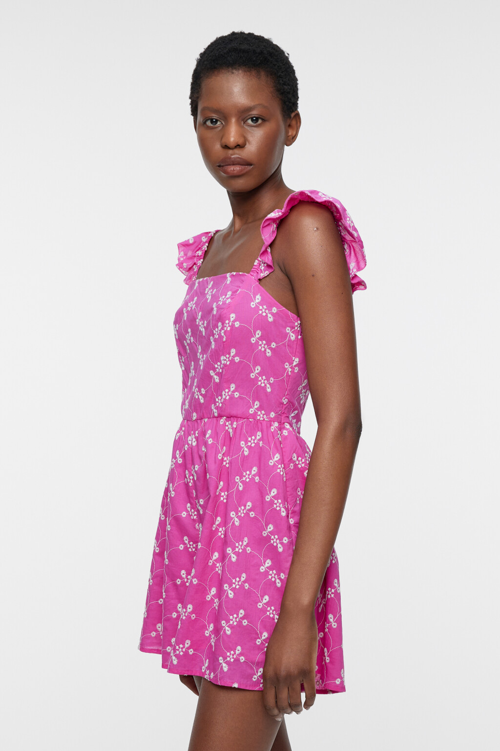 Комбинезон мини хлопковый приталенный с оборками - цвет розовый - 3