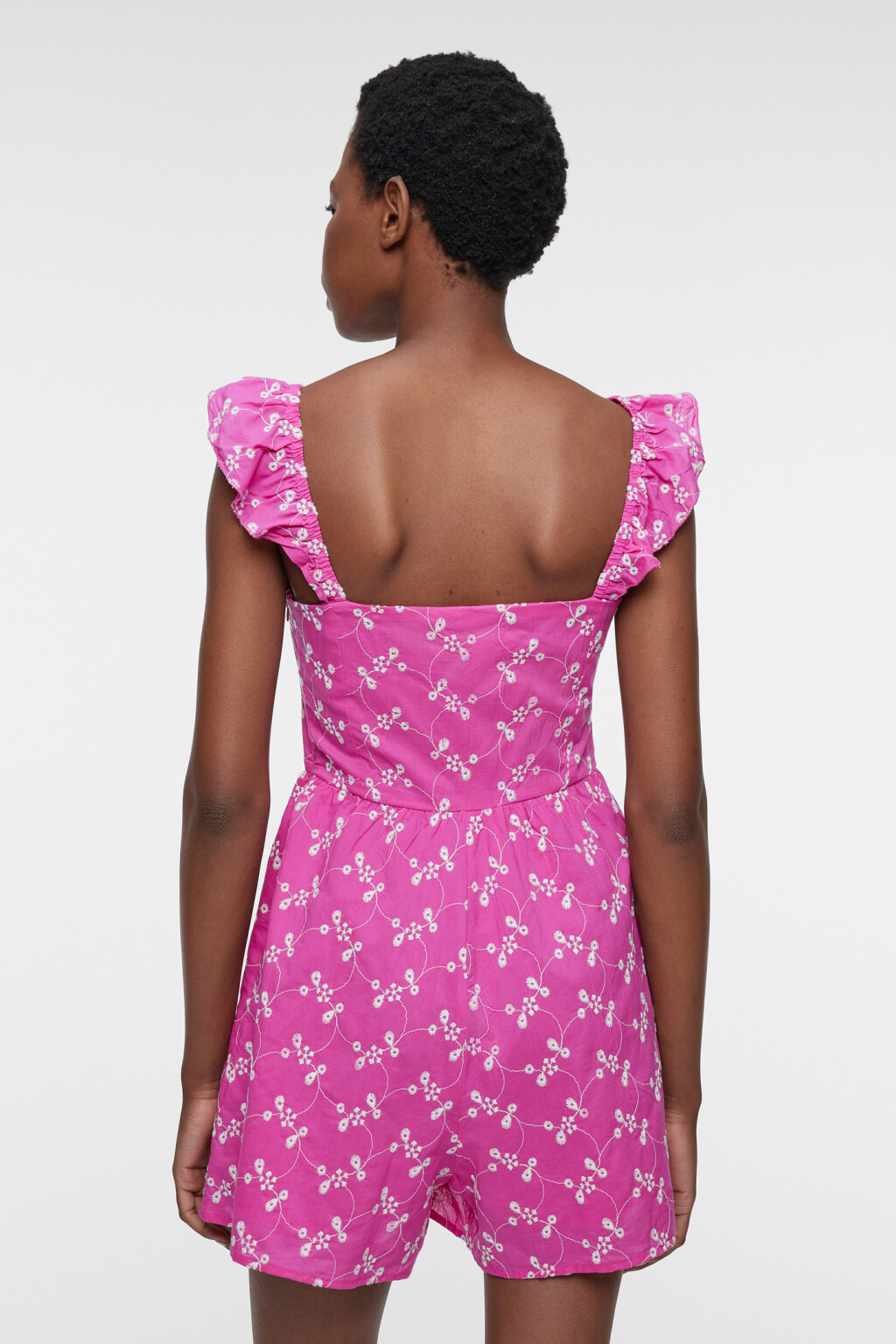 Комбинезон мини хлопковый приталенный с оборками - цвет розовый - 4