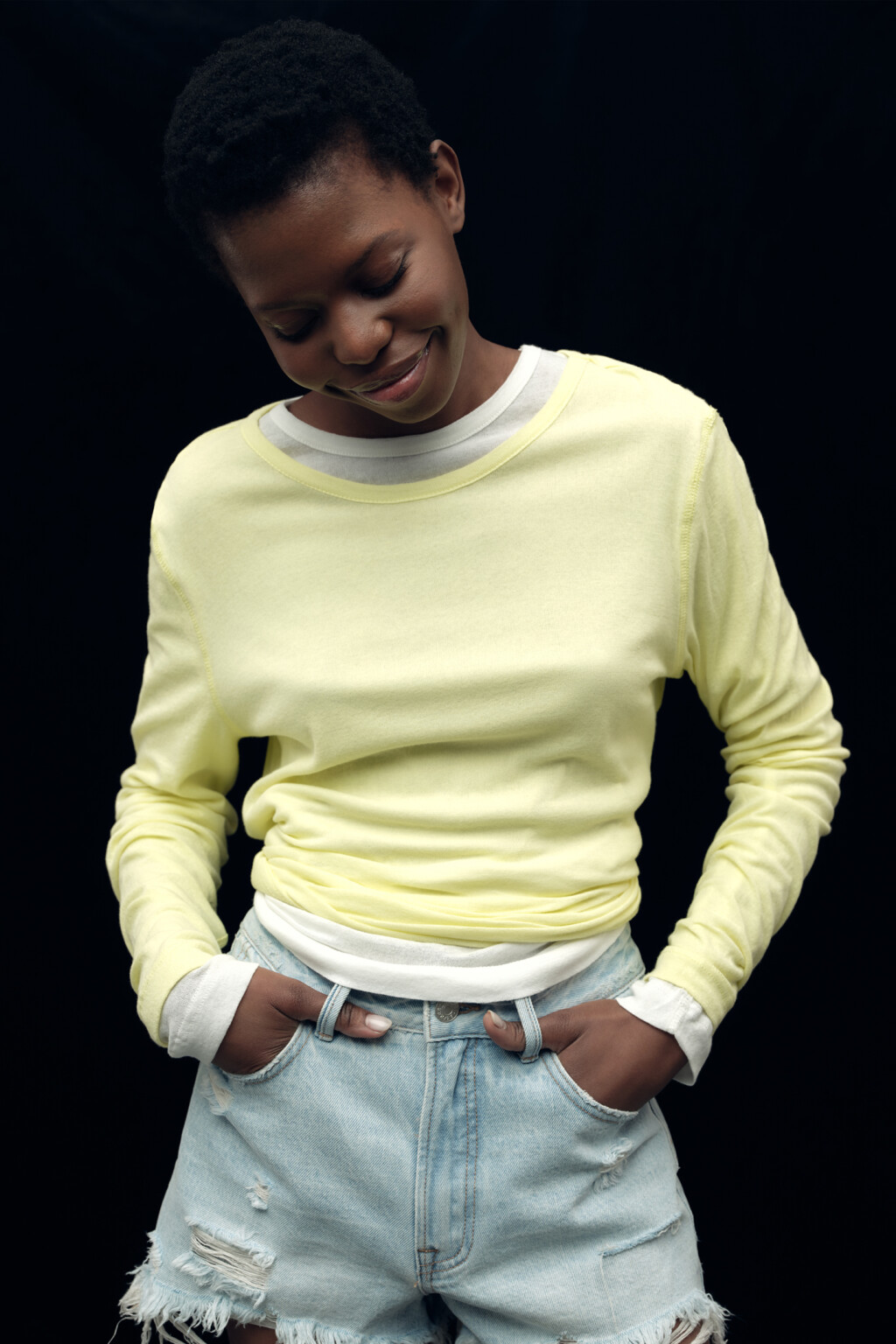 Лонгслив oversize хлопковый с вырезом-лодочкой - цвет желтый - 7