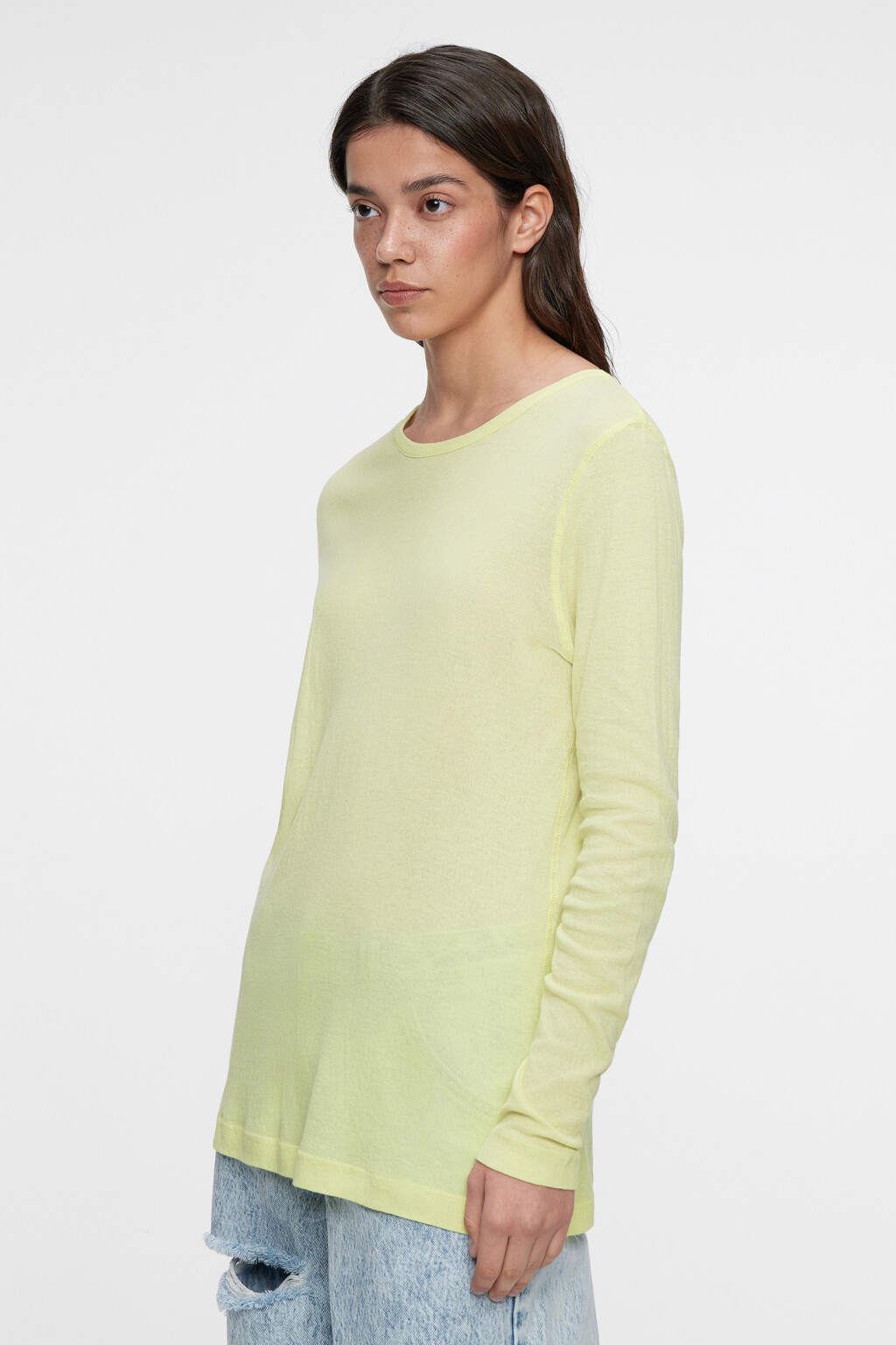 Лонгслив oversize хлопковый с вырезом-лодочкой - цвет желтый - 3