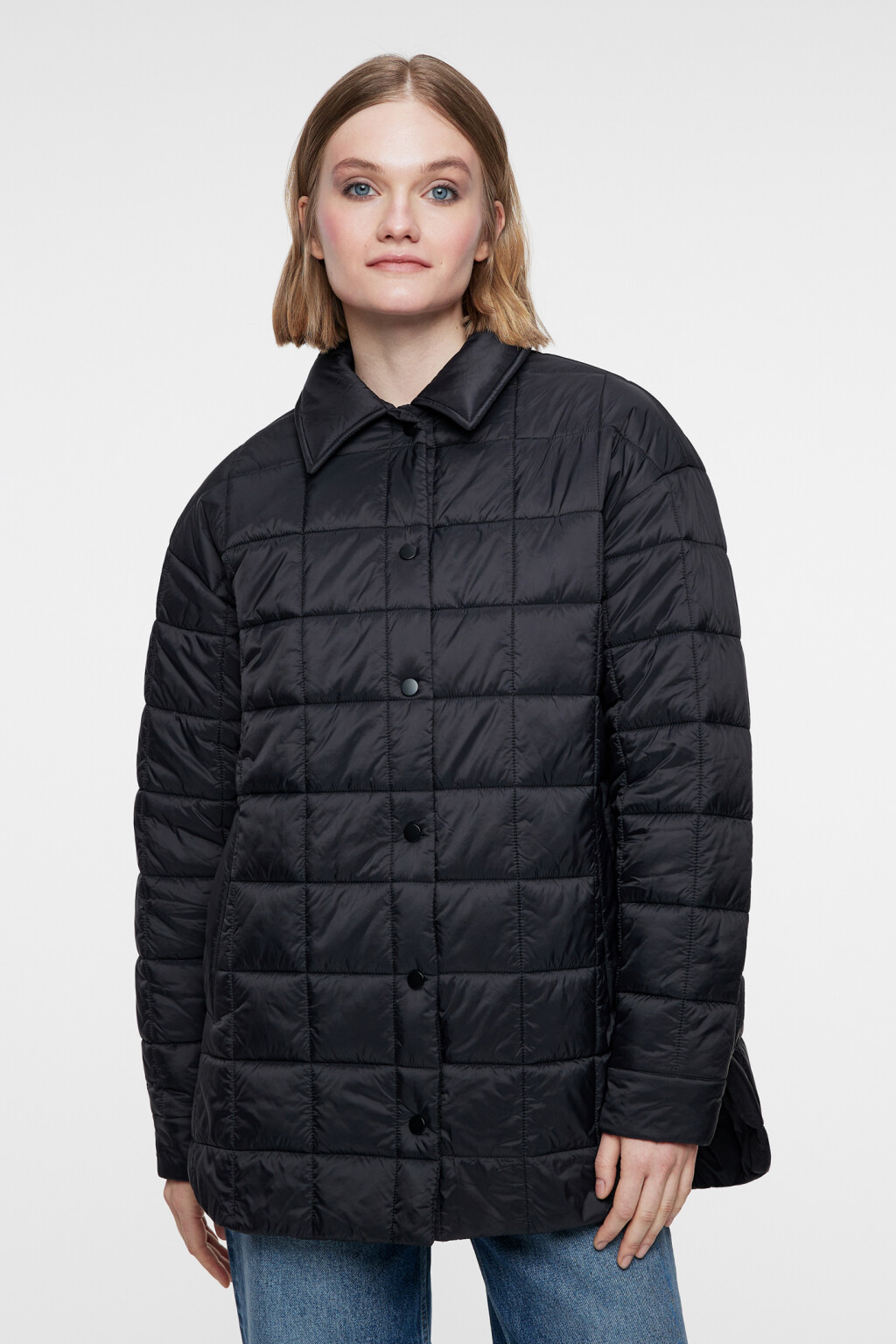 Куртка-рубашка oversize стеганая утепленная - цвет черный - 1