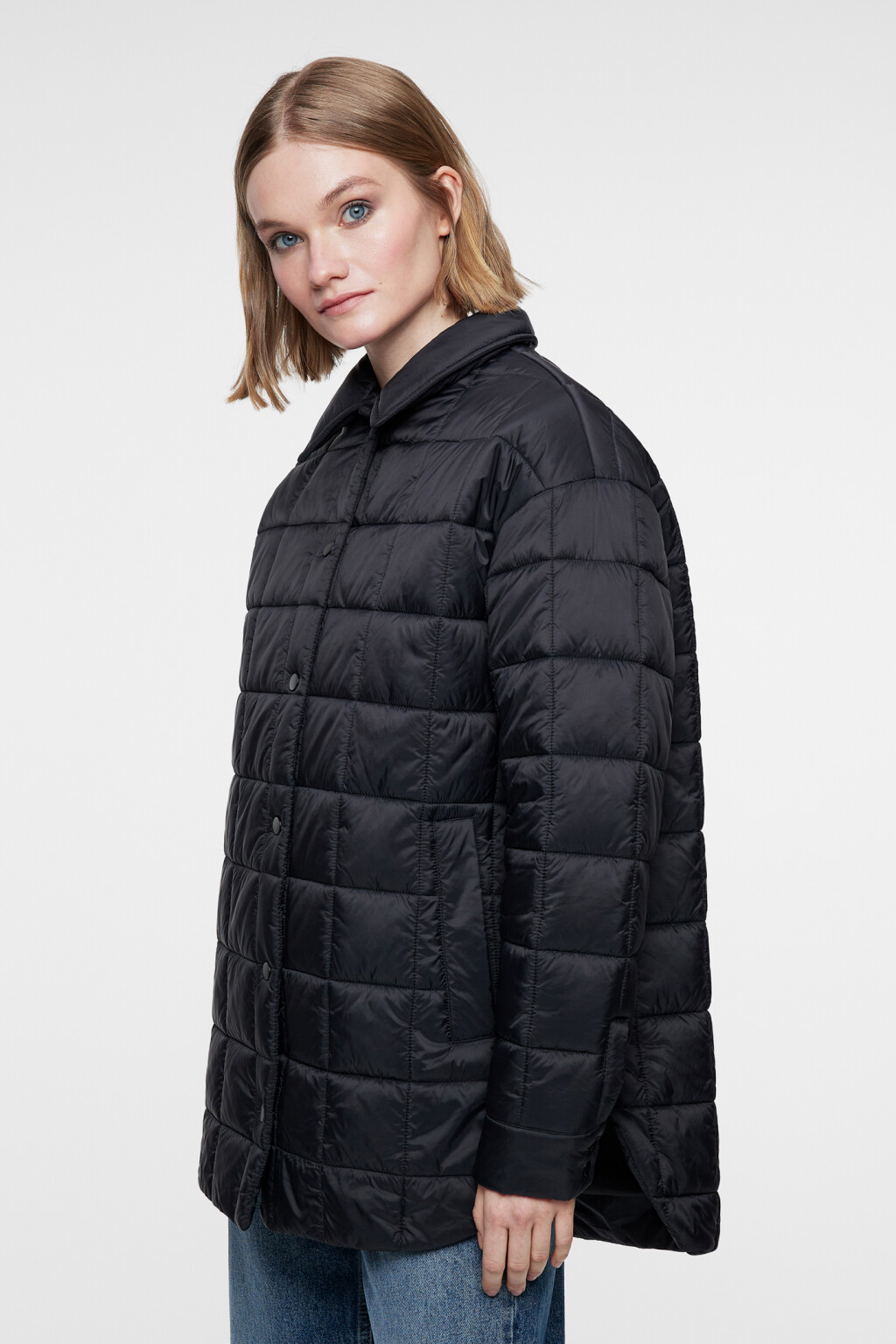 Куртка-рубашка oversize стеганая утепленная - цвет черный - 2