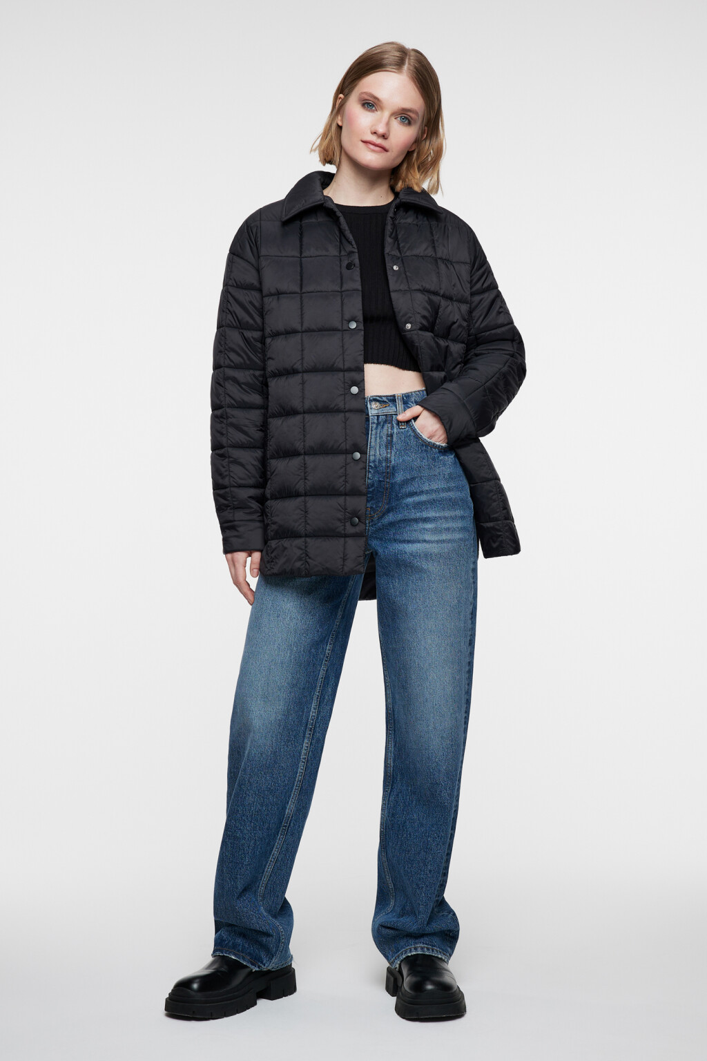 Куртка-рубашка oversize стеганая утепленная - цвет черный - 4