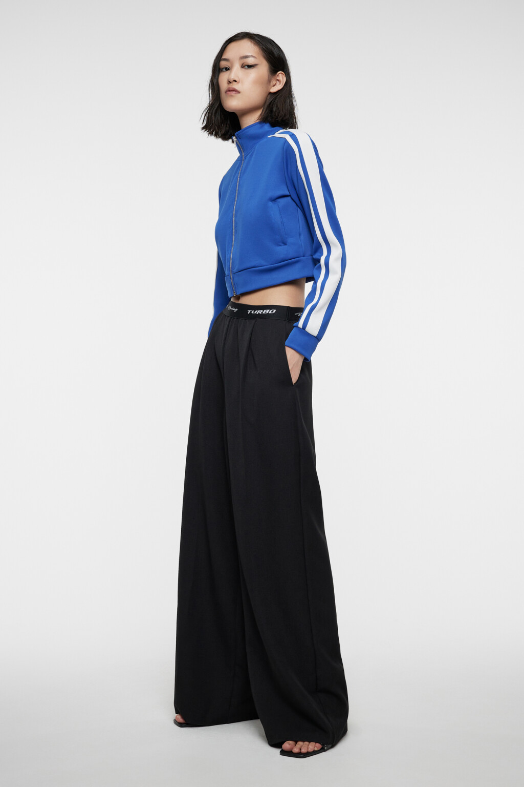 Куртка-олимпийка укороченная с лампасами - цвет синий - 4