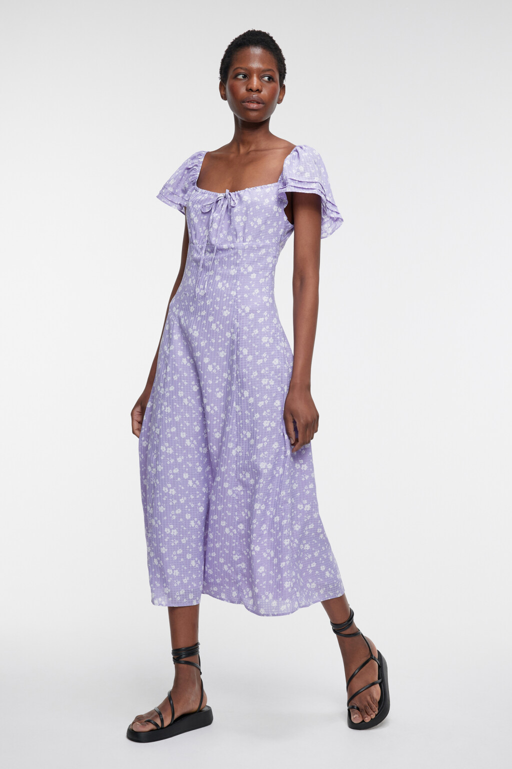 Платье миди приталенное с рукавами-крылышками и вырезом каре - цвет фиолетовый - 7