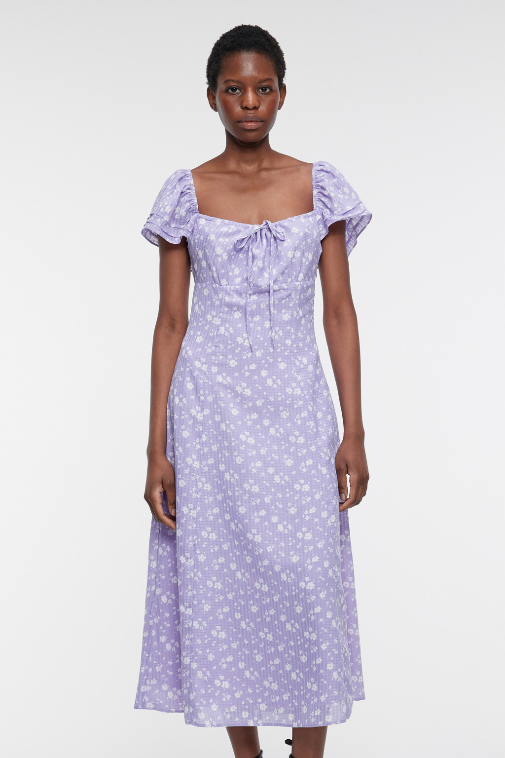 Платье миди приталенное с рукавами-крылышками и вырезом каре - цвет фиолетовый - 8