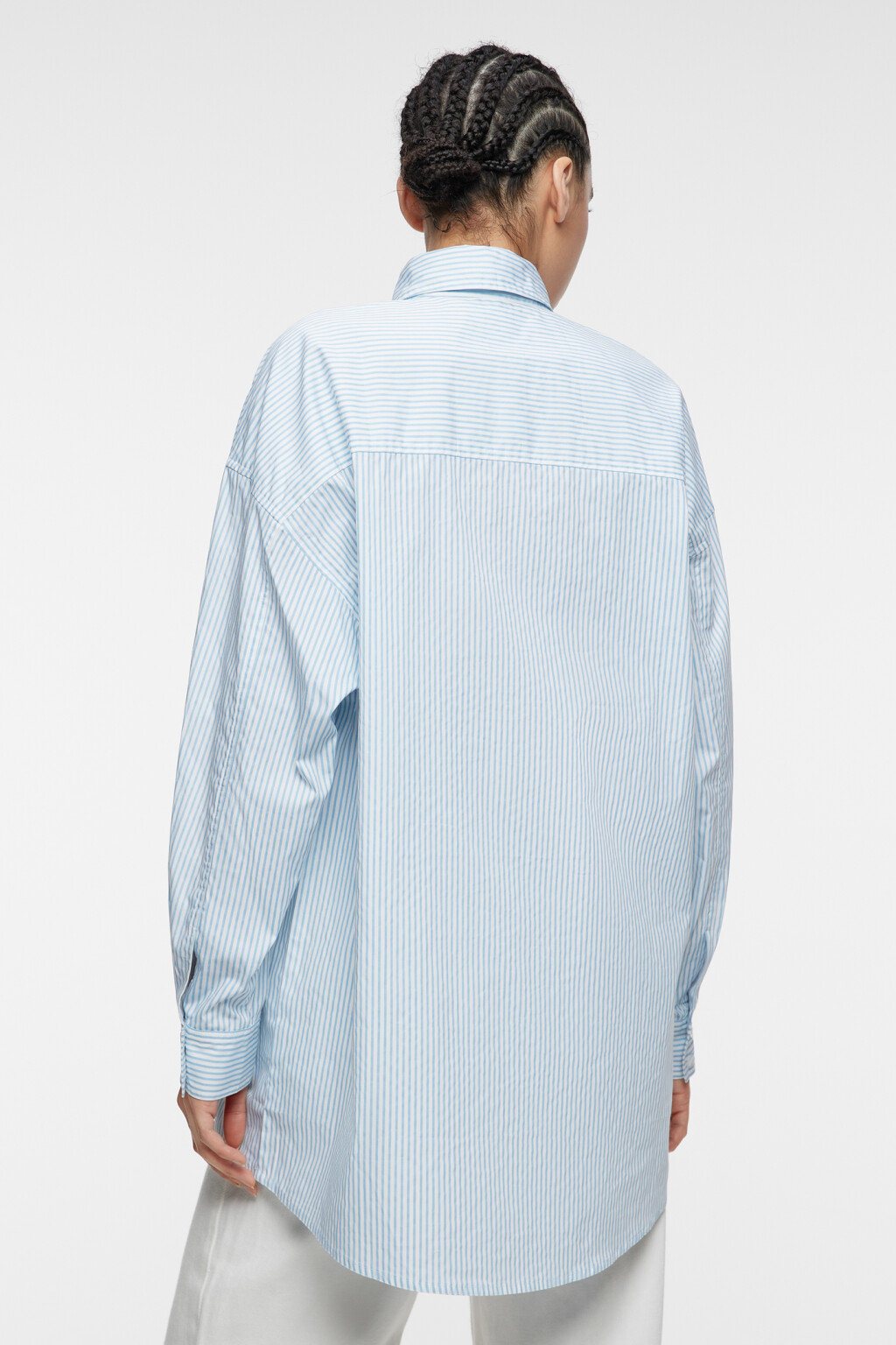 Блузка-рубашка oversize хлопковая удлиненная - цвет голубой - 4