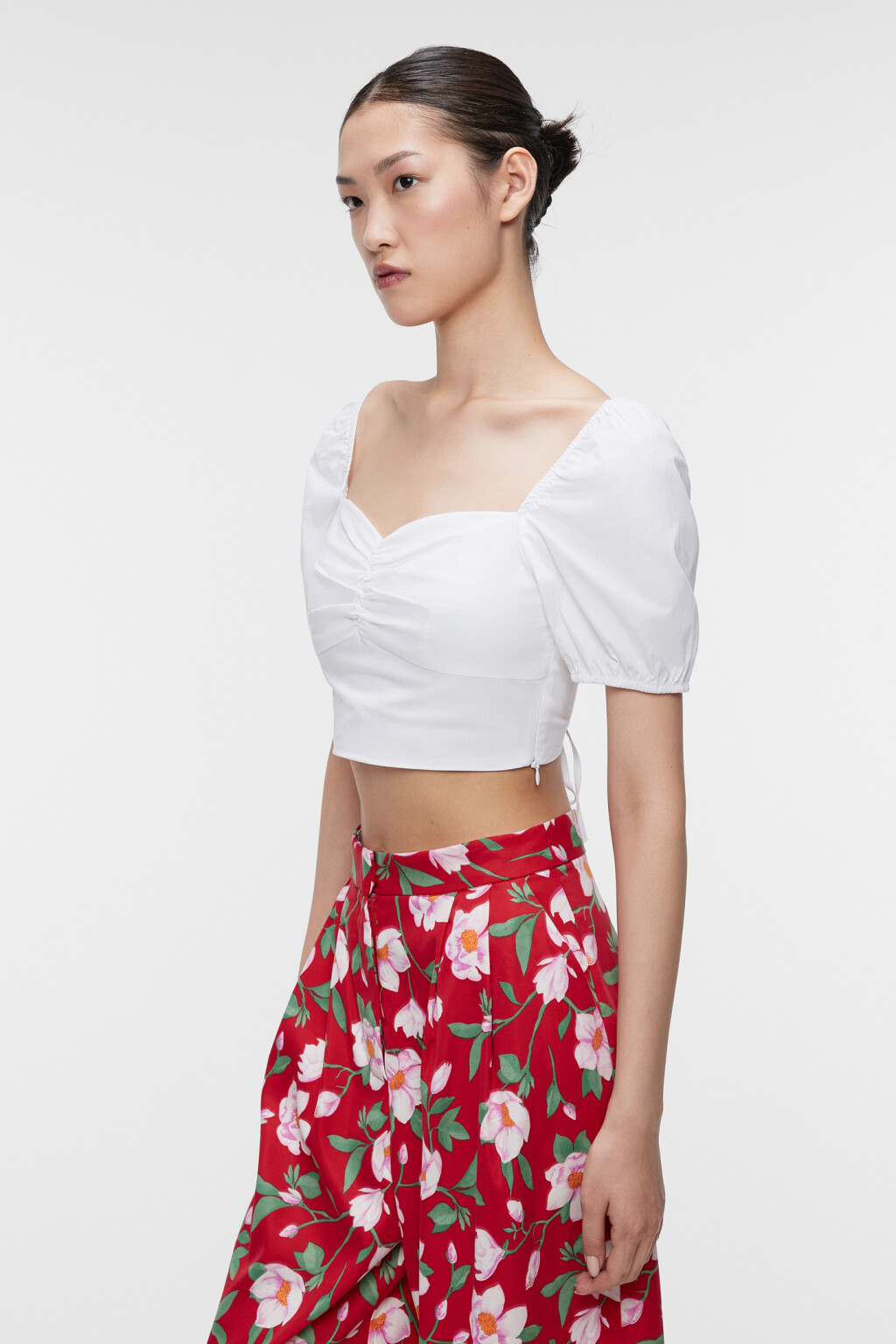 Блузка-топ хлопковая с открытой спиной и шнуровкой - цвет белый - 3