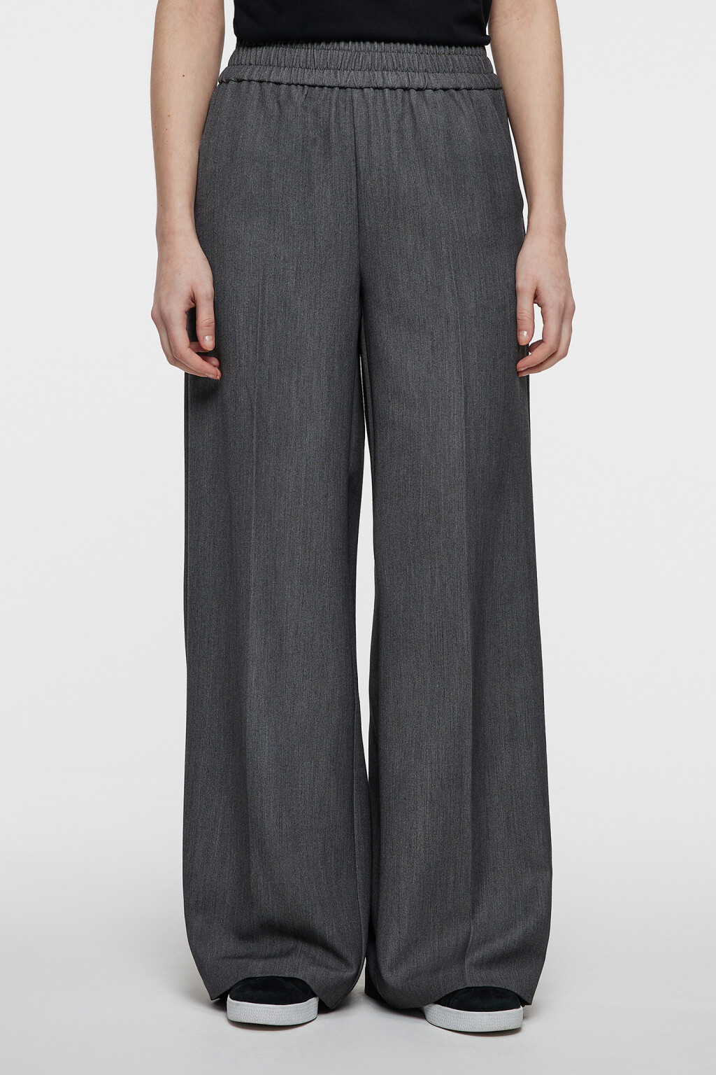 Брюки-палаццо костюмные с поясом на резинке - цвет серый - 1