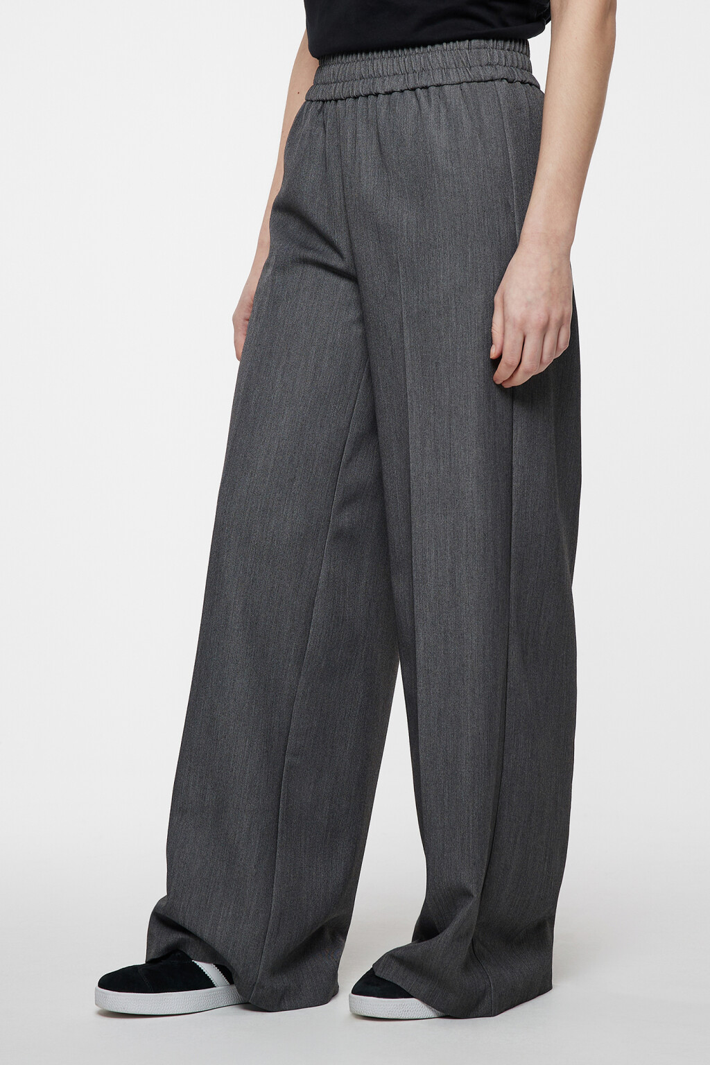 Брюки-палаццо костюмные с поясом на резинке - цвет серый - 2