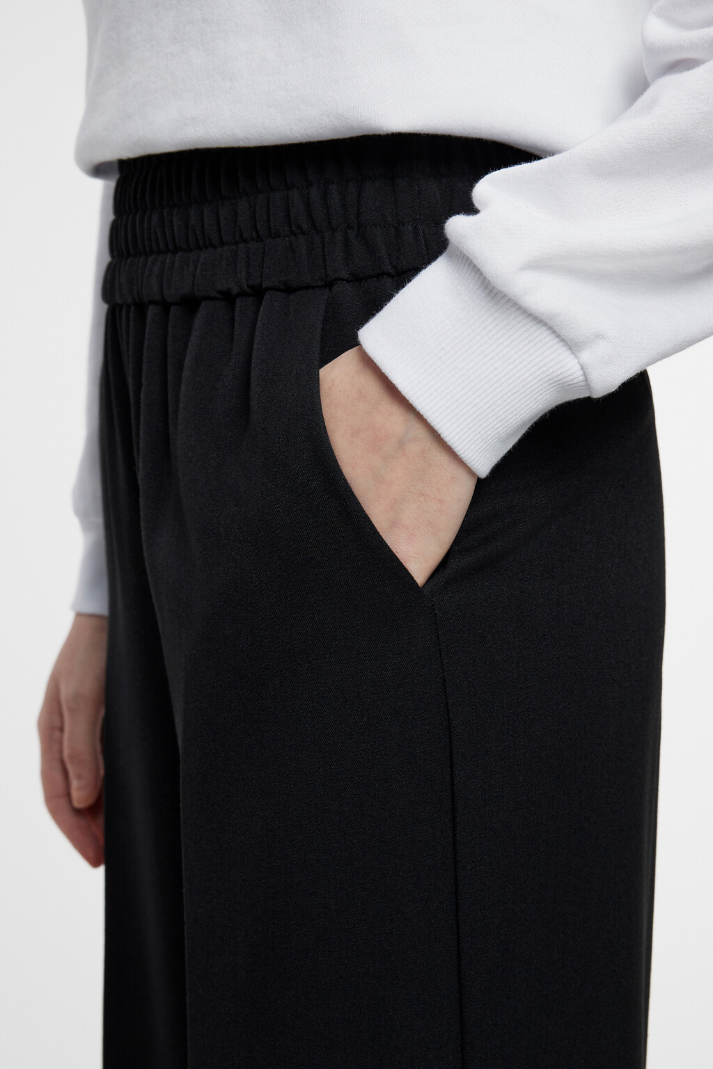 Брюки-палаццо костюмные с поясом на резинке - цвет черный - 6