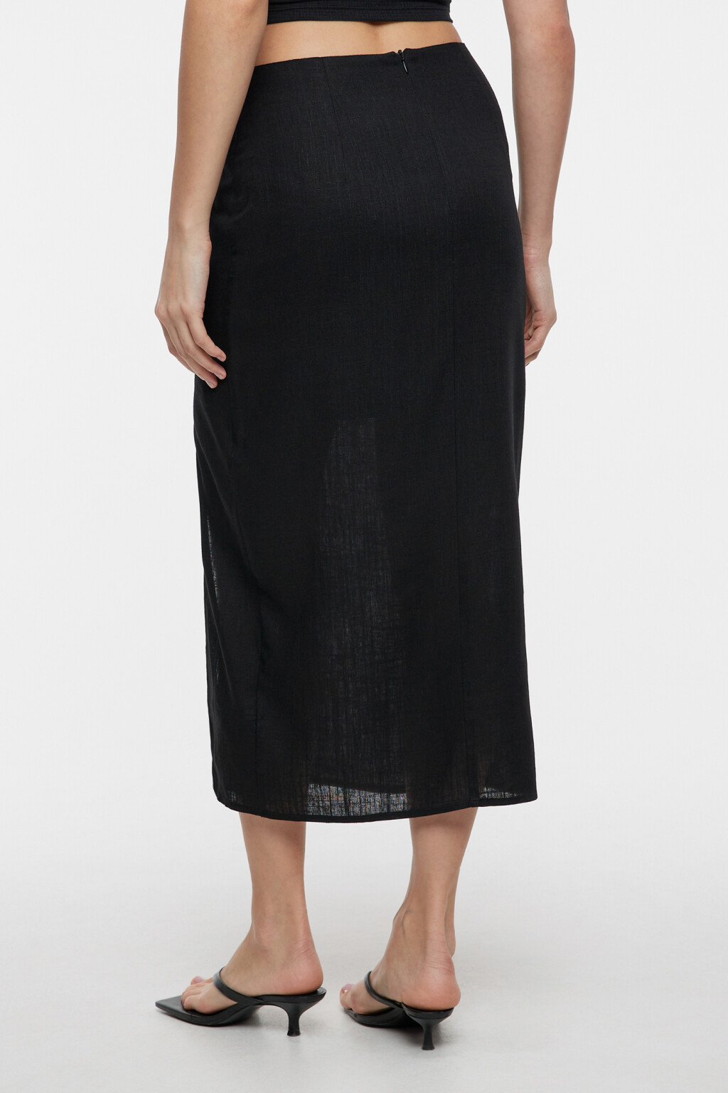 Юбка миди вискозная с разрезом и драпировкой - цвет черный - 3